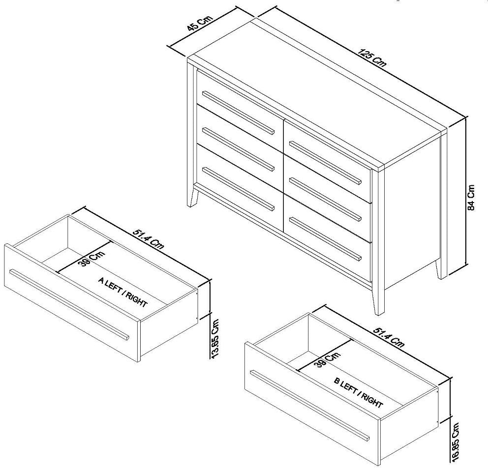 Rimini Aged Oak & Weathered Oak 6 Drawer Chest Dimensions