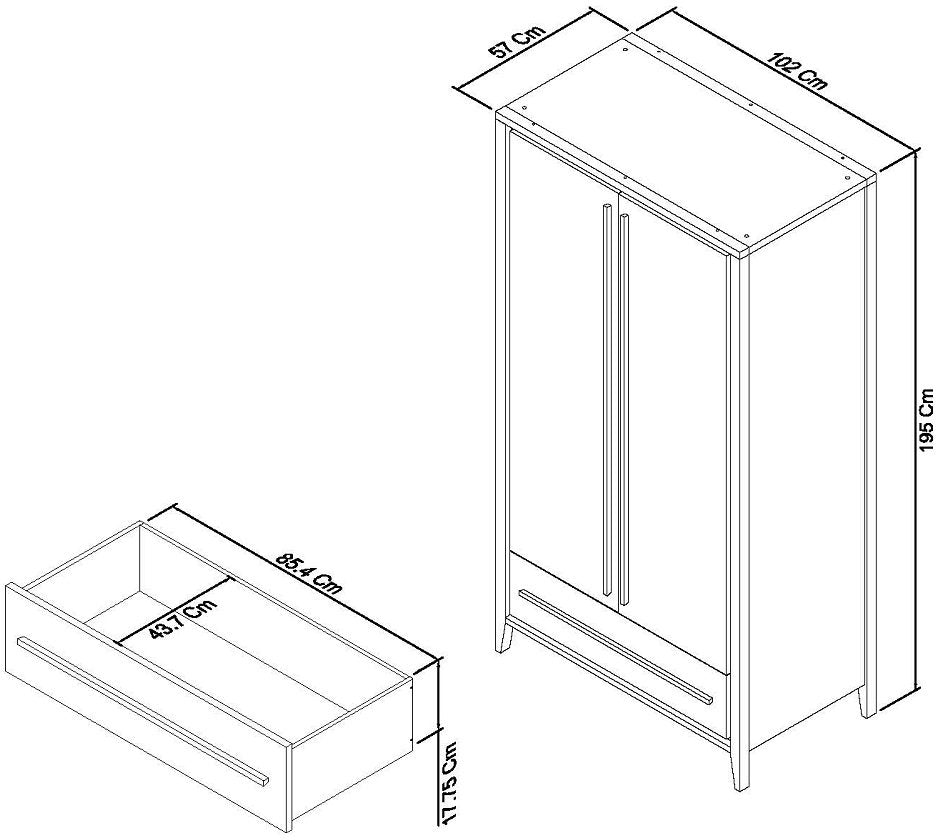 Rimini Aged Oak & Weathered Oak Double Wardrobe Dimensions