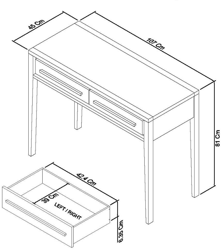 Rimini Aged Oak & Weathered Oak Dressing Table Dimensions