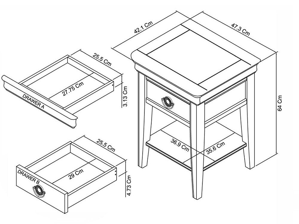 Chantilly White 1 Drawer Nightstand Dimensions