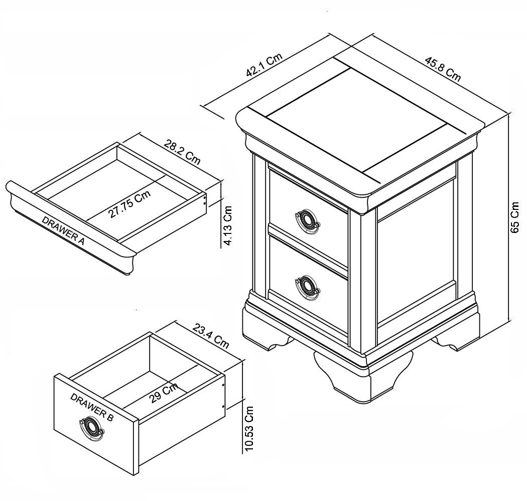 Chantilly White 2 Drawer Nightstand Dimensions