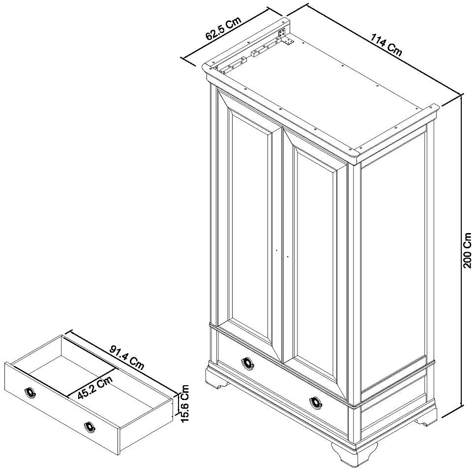 Chantilly White Double Wardrobe Dimensions