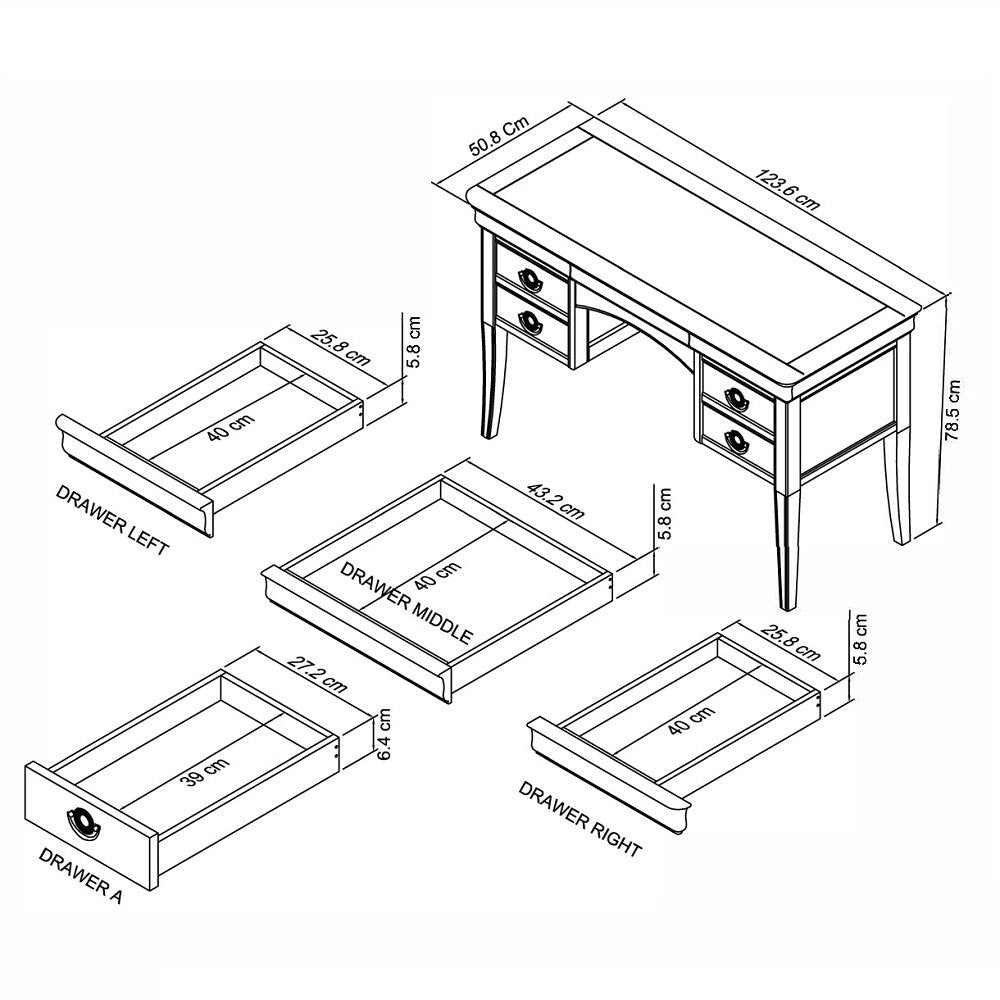 Chantilly White Dressing Table Dimensions