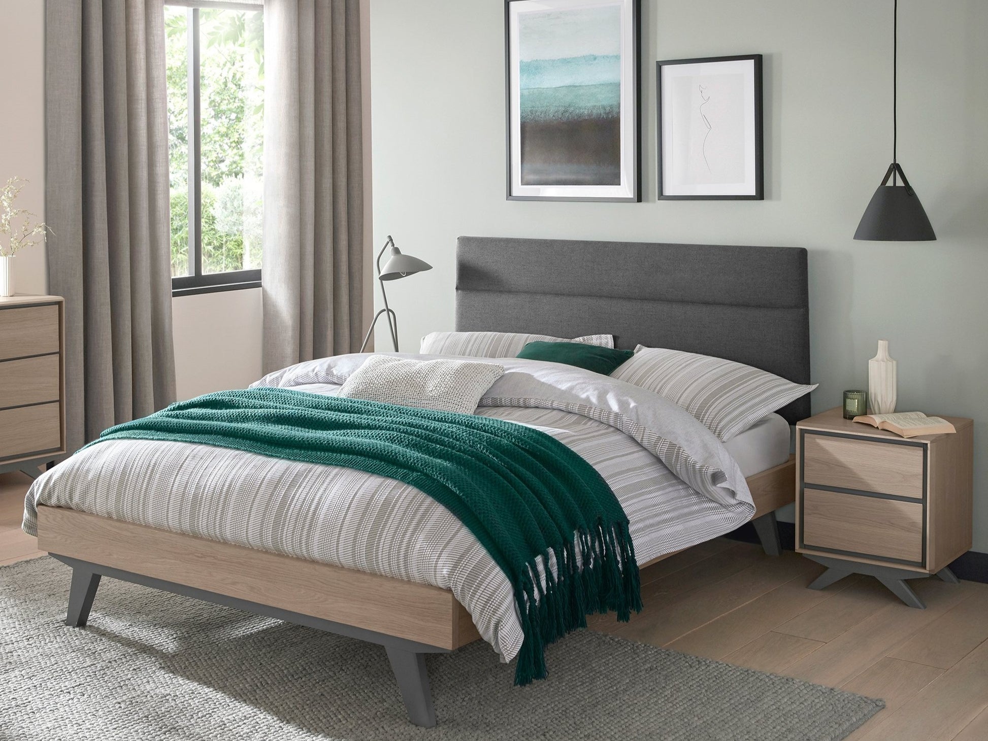 Brunel Scandi Oak & Dark Grey Uph Bedstead Double