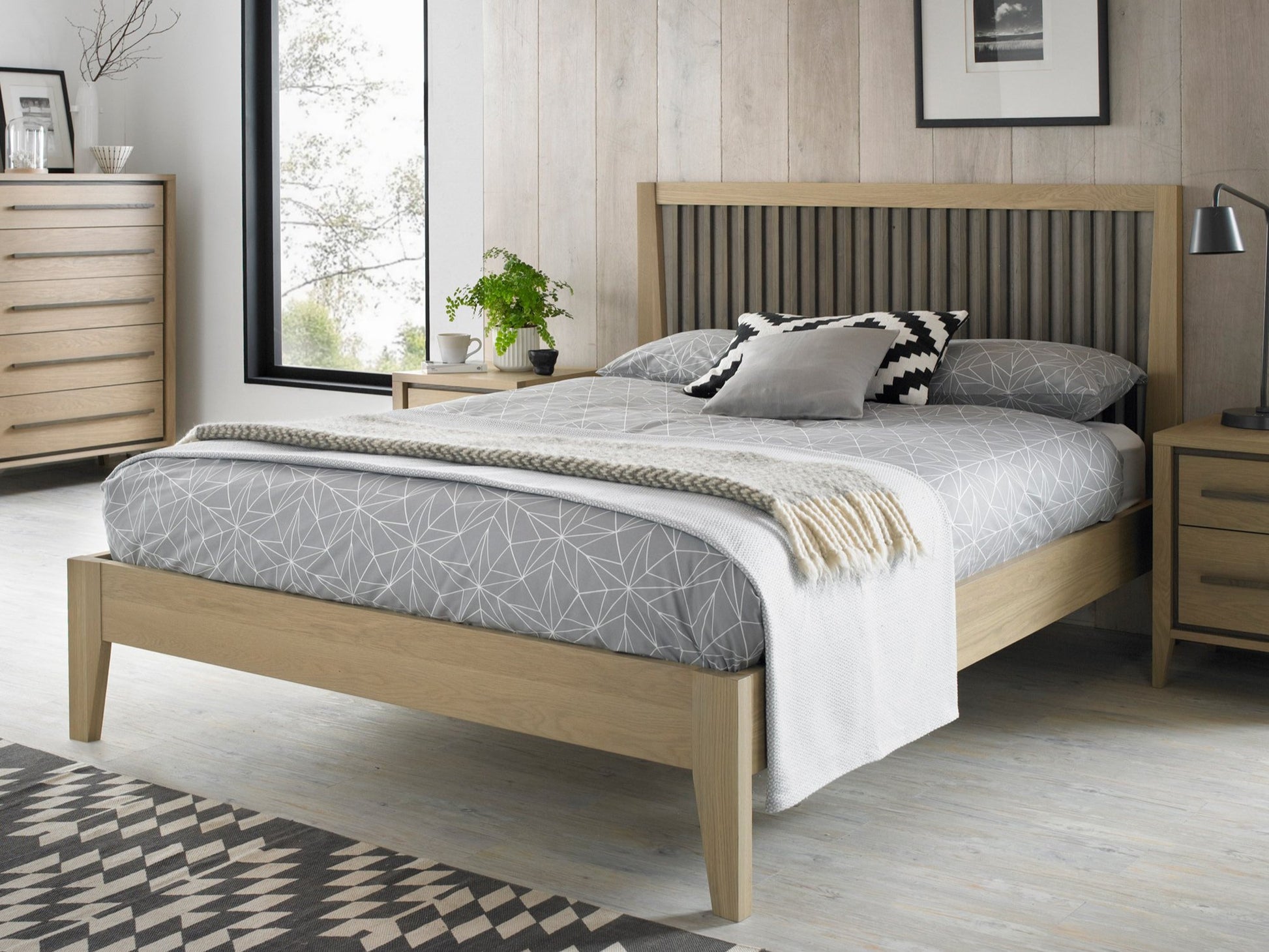 Rimini Aged Oak & Weathered Oak Slatted Bedstead Double