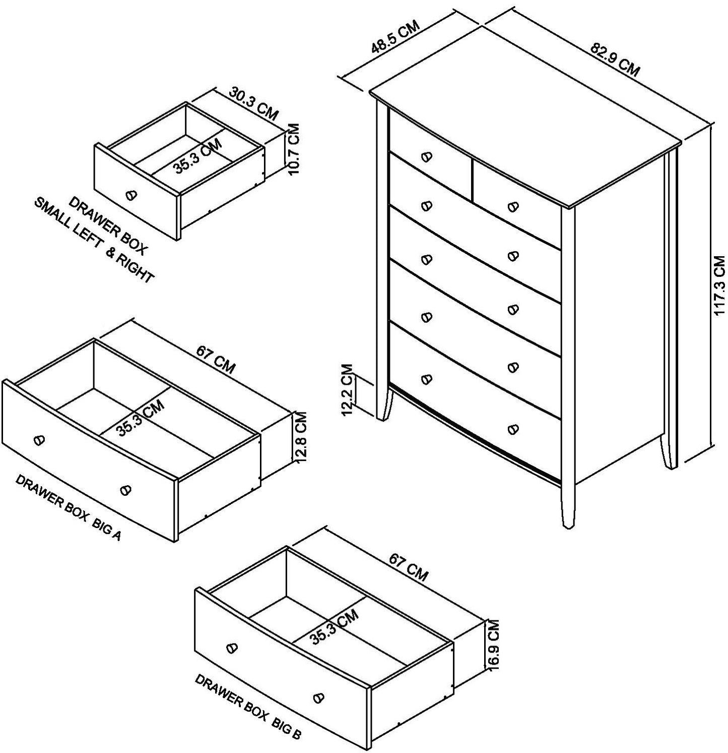 Whitby Scandi Oak & Warm Grey 4+2 Drawer Chest Dimensions