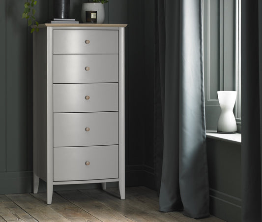 Whitby Scandi Oak & Warm Grey 5 Drawer Chest