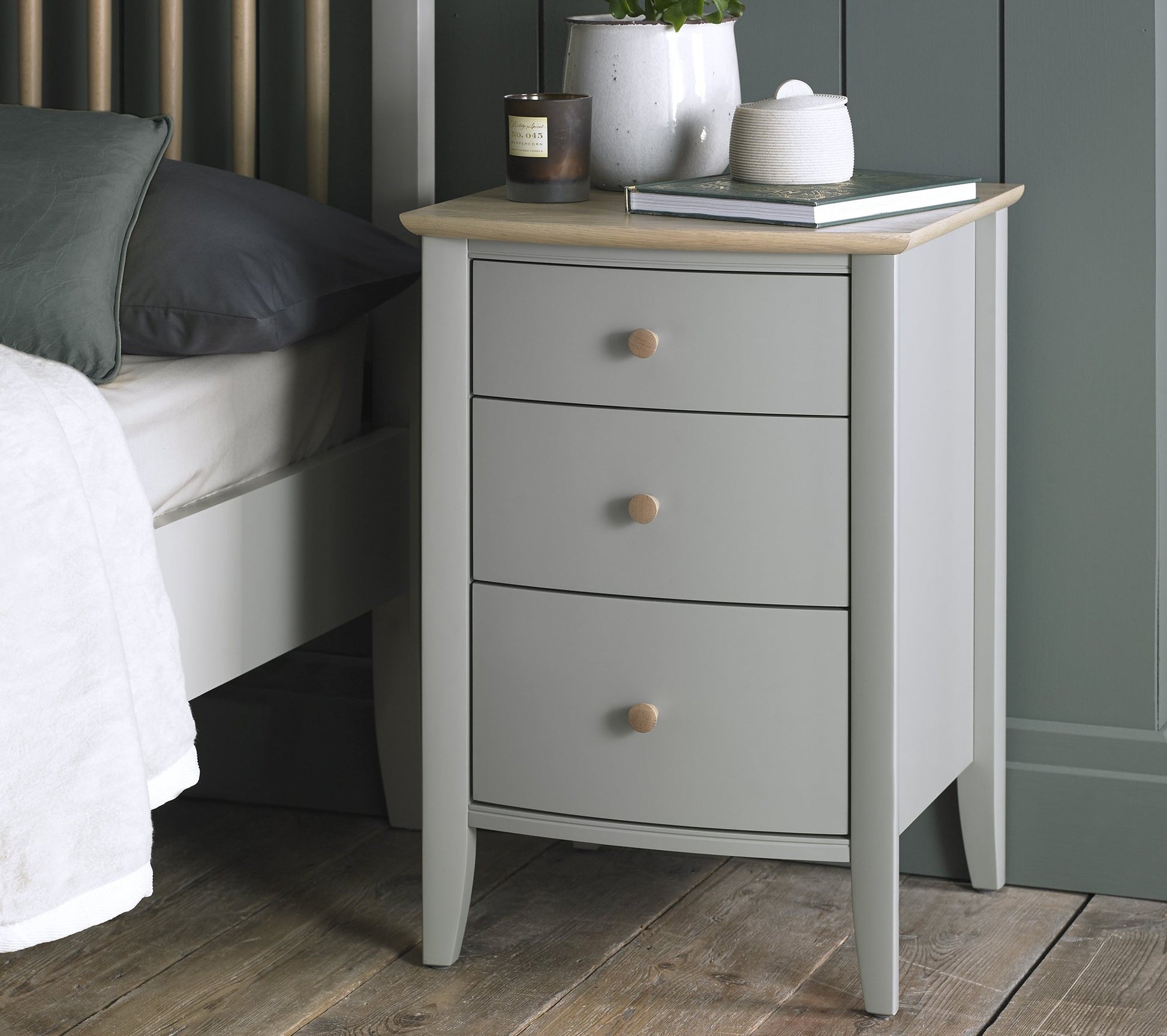 Whitby Scandi Oak & Warm Grey 3 Drawer Nightstand