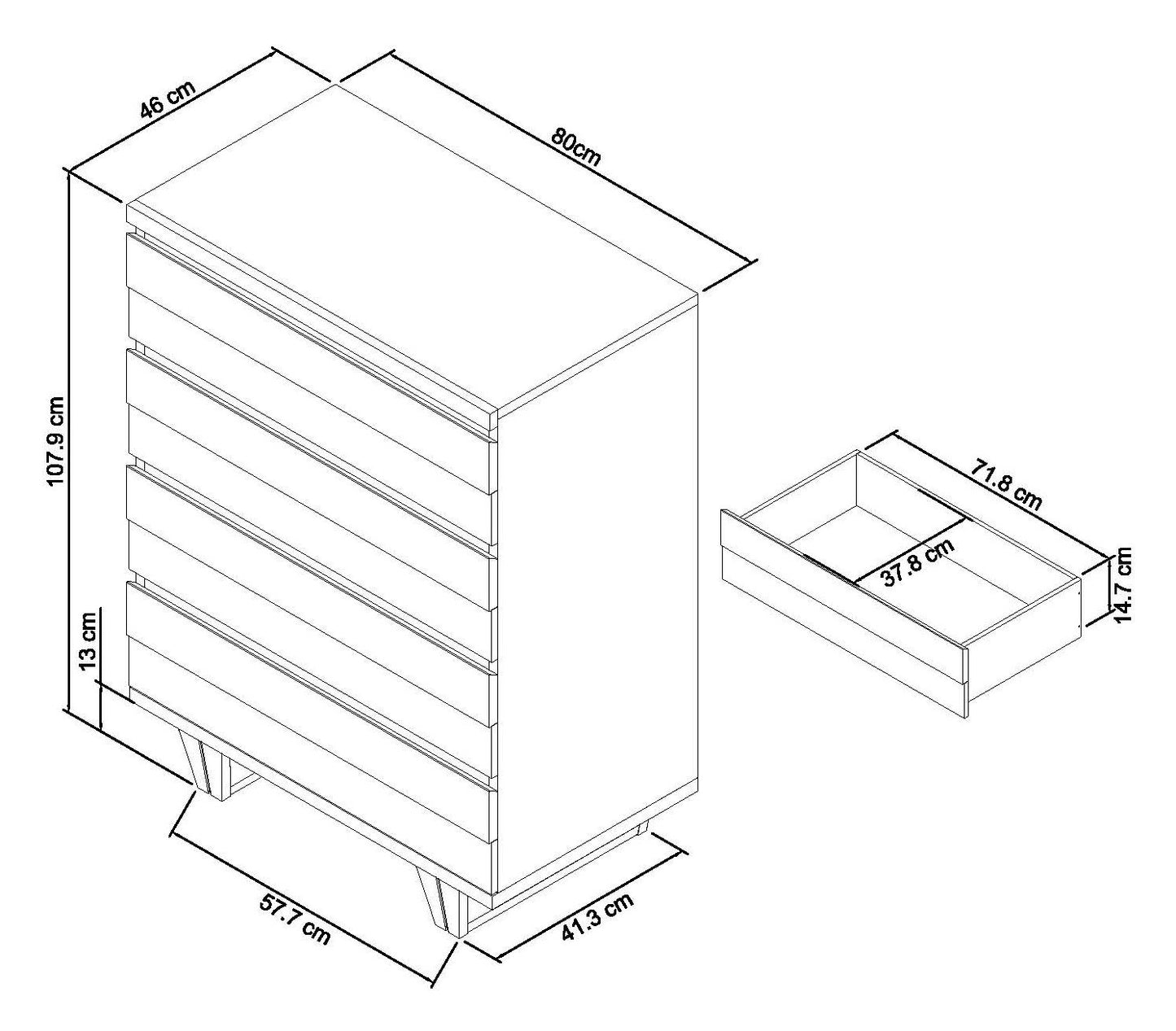 Tivoli Weathered Oak 4 Drawer Chest Dimensions