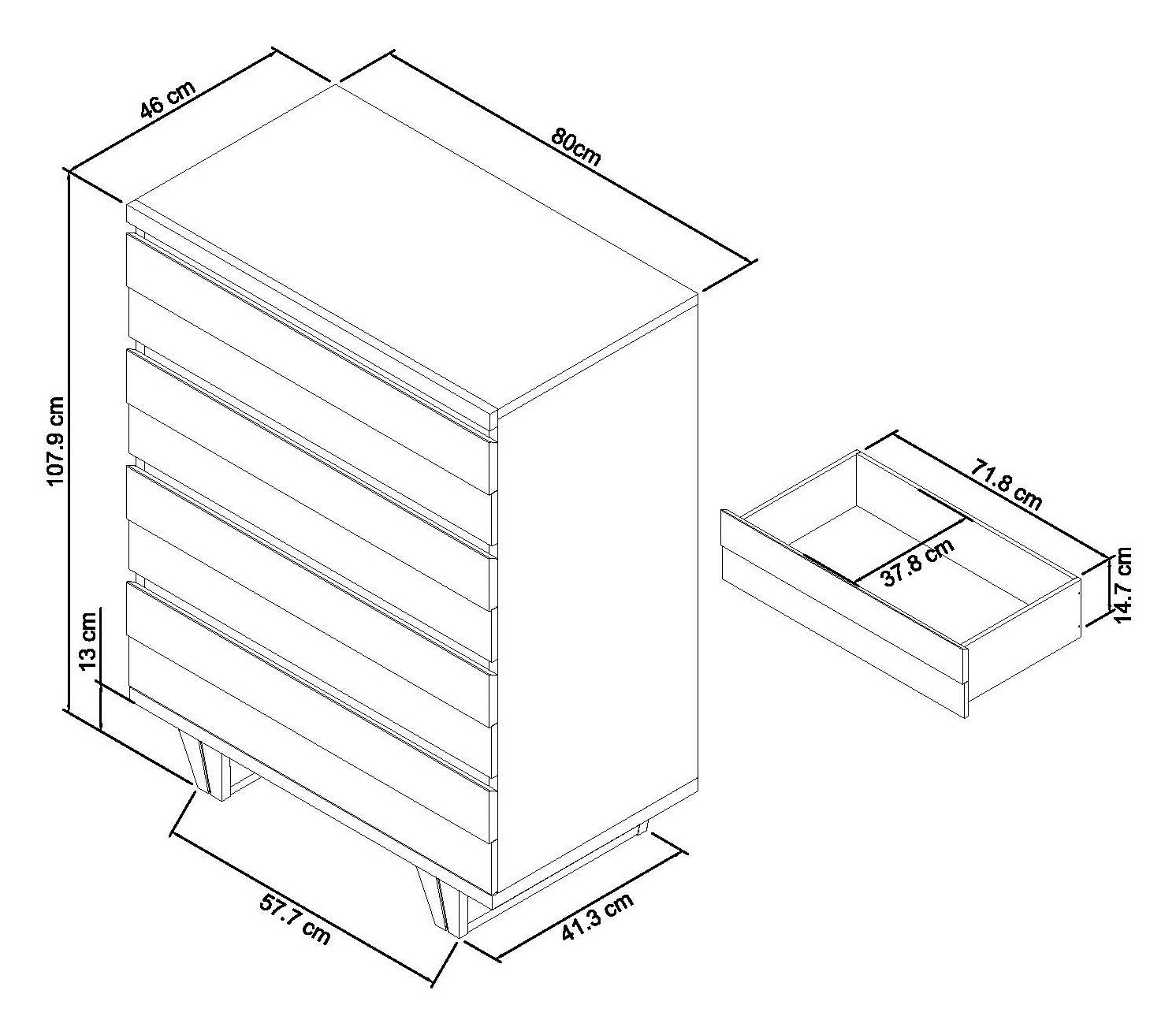 Tivoli Weathered Oak 4 Drawer Chest Dimensions