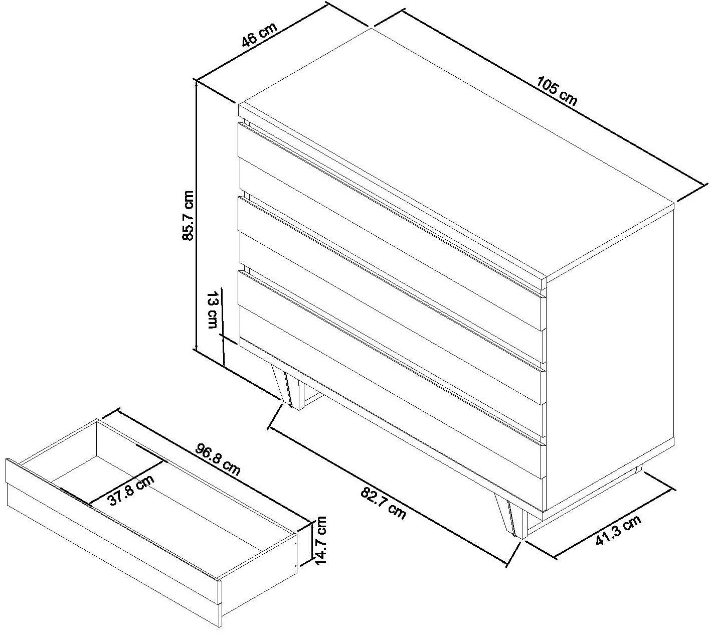 Tivoli Weathered Oak 3 Drawer Chest Dimensions