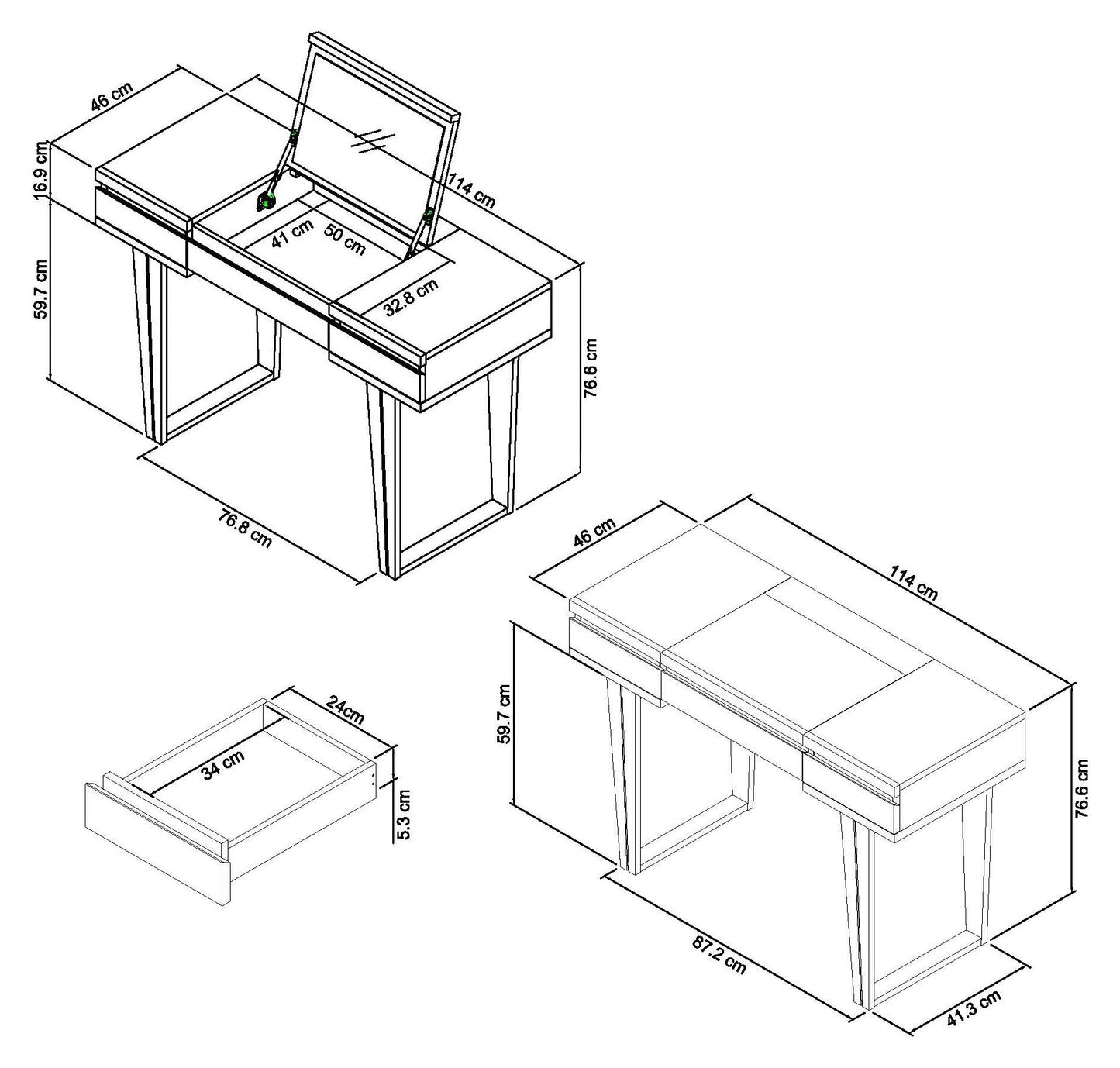 Tivoli Weathered Oak Dressing Table Dimensions