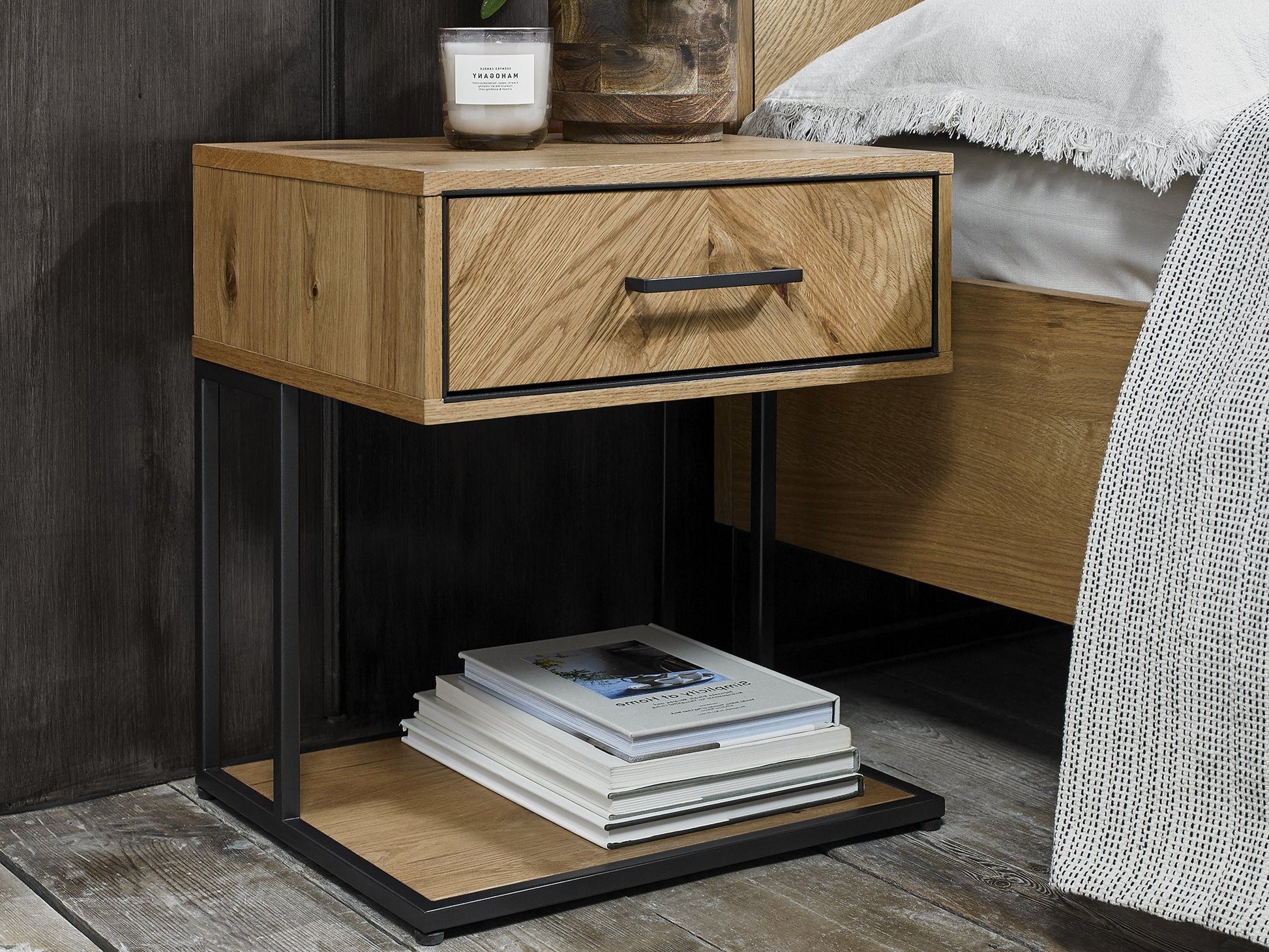 Riva Rustic Oak 1 Drawer Nightstand