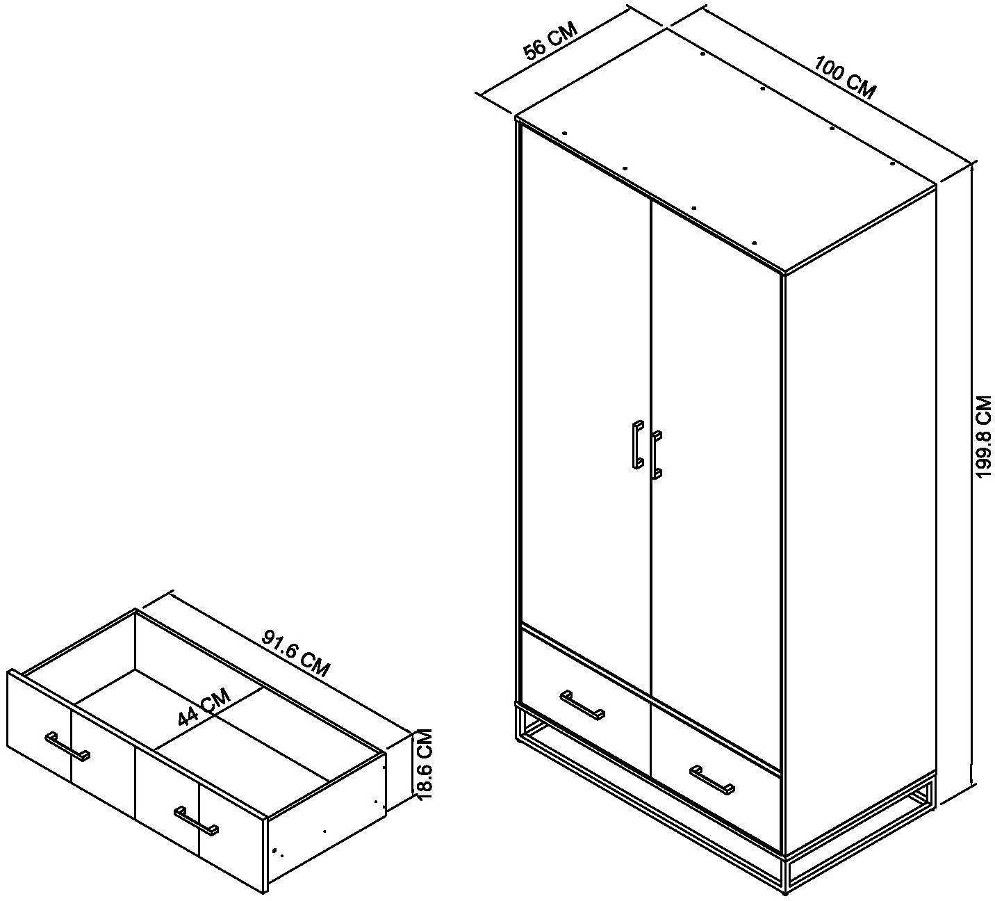 Riva Rustic Oak Double Wardrobe Dimensions