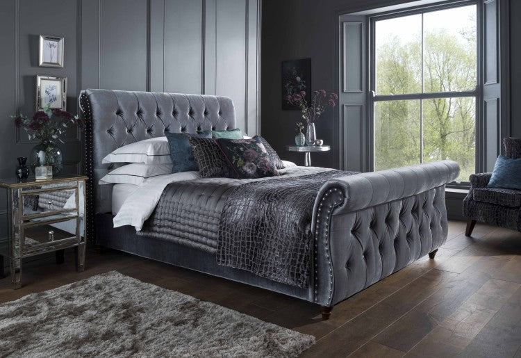 Mira Titanium Fabric Sleigh Bed - Double