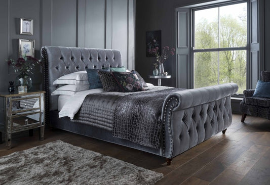 Mira Titanium Fabric Sleigh Bed - Kingsize