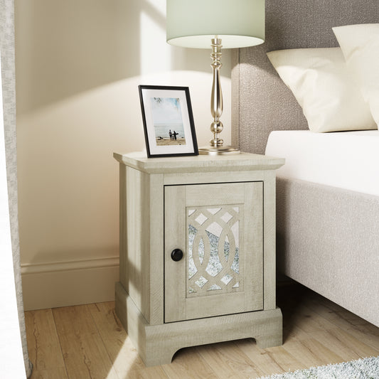 GFW Amelie Mirrored Bedside Table - Dusty Grey