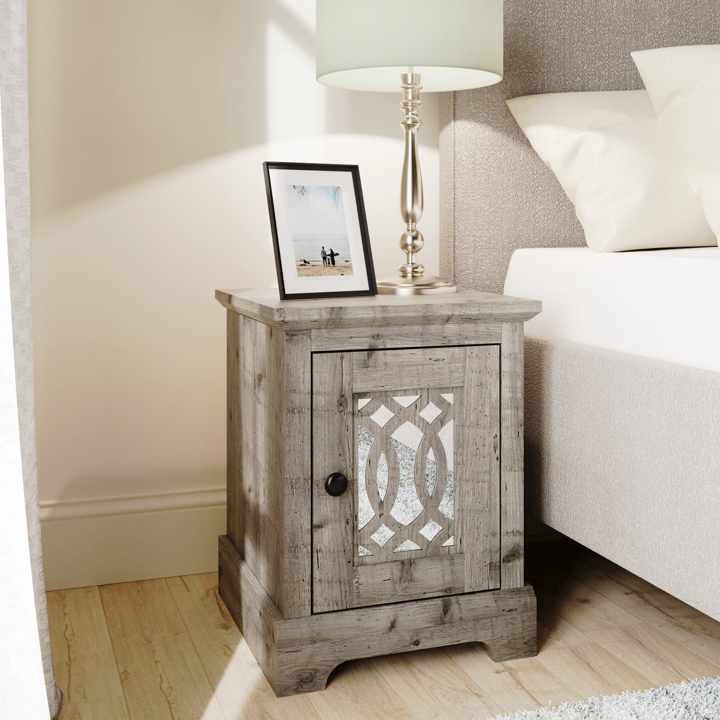 GFW Amelie Mirrored Bedside Table - Mexican Grey