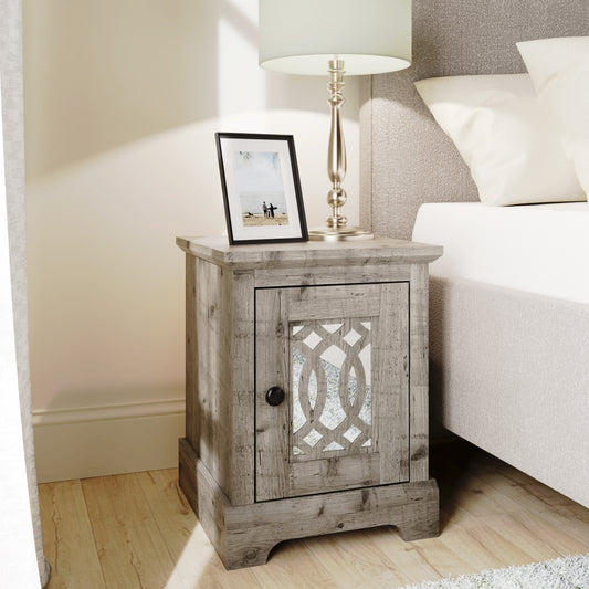 GFW Amelie Mirrored Bedside Table - Mexican Grey