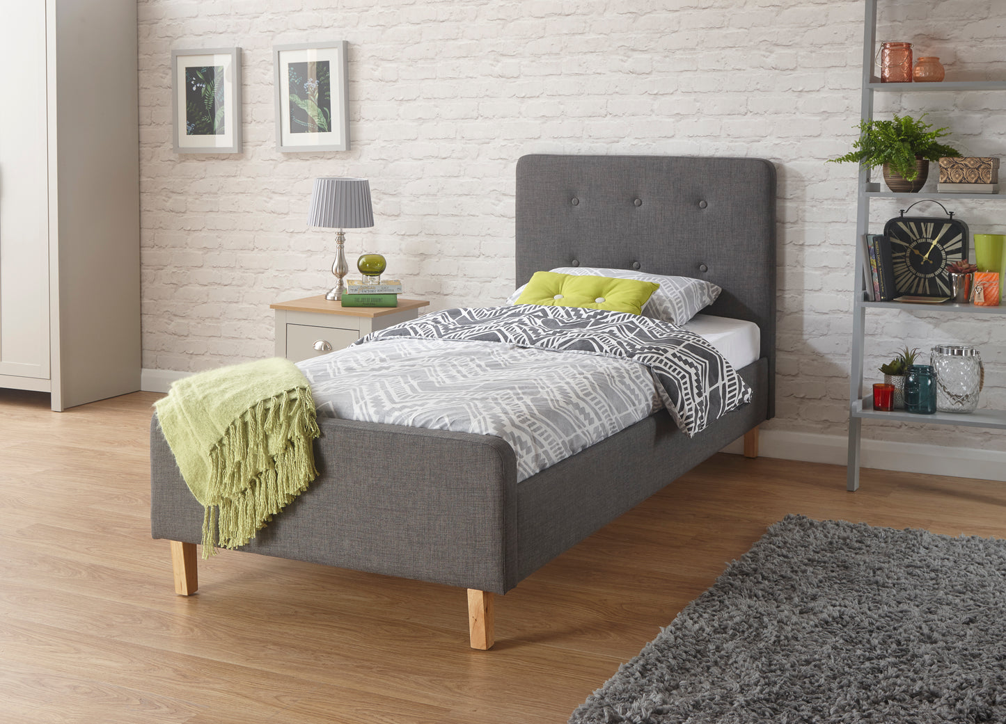 GFW Ashbourne Grey Upholstered Bed - Single