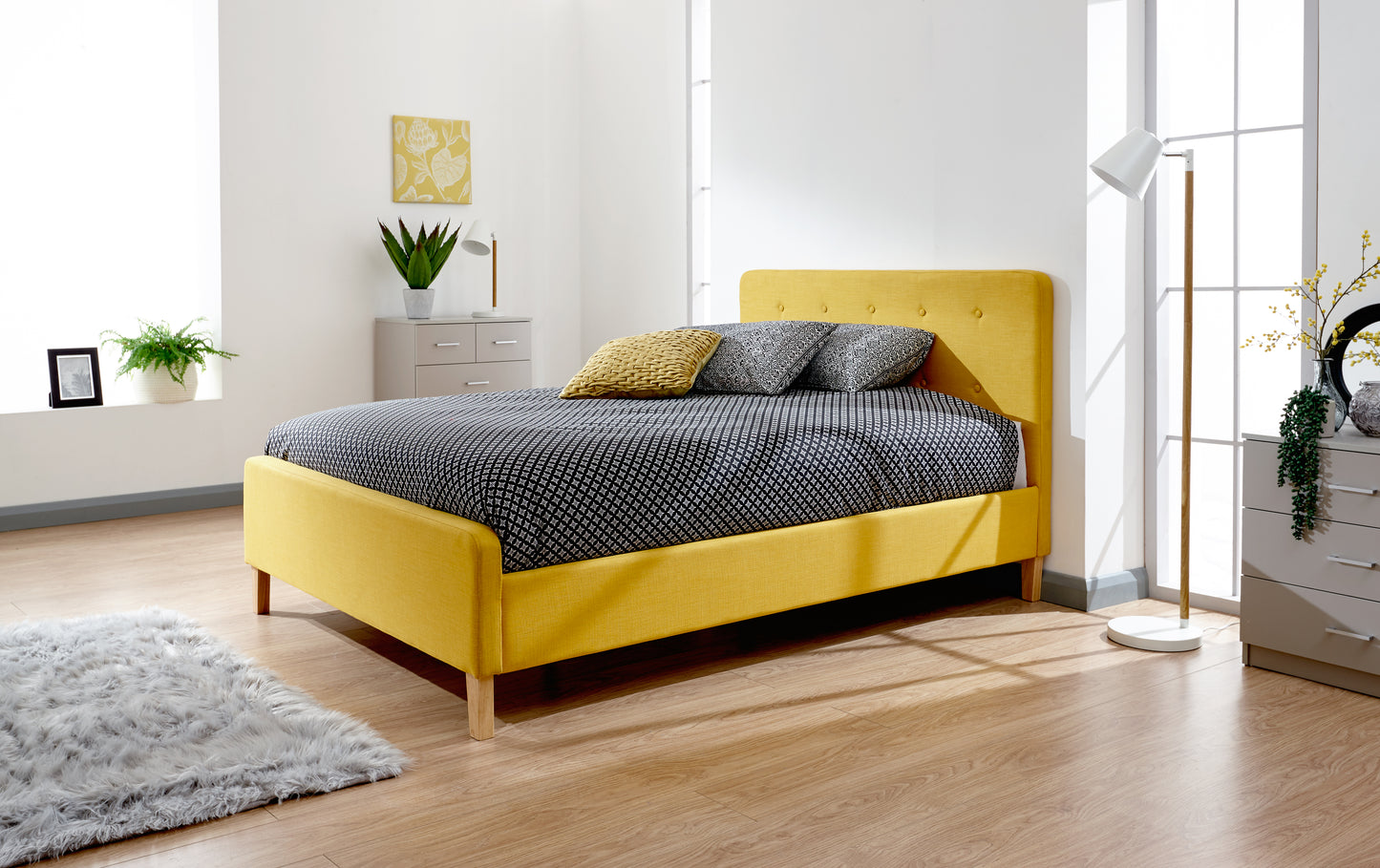 GFW Ashbourne Mustard Upholstered Bed - Double