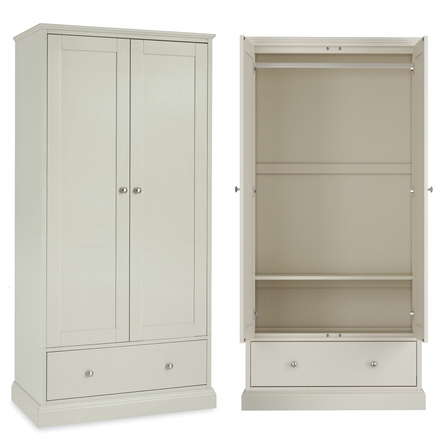 Ashby Soft Grey Double Wardrobe Open & Closed