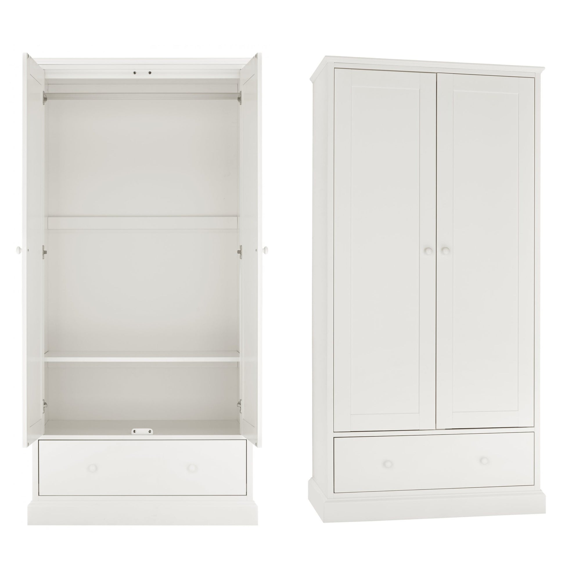 Ashby White Double Wardrobe Open & Closed