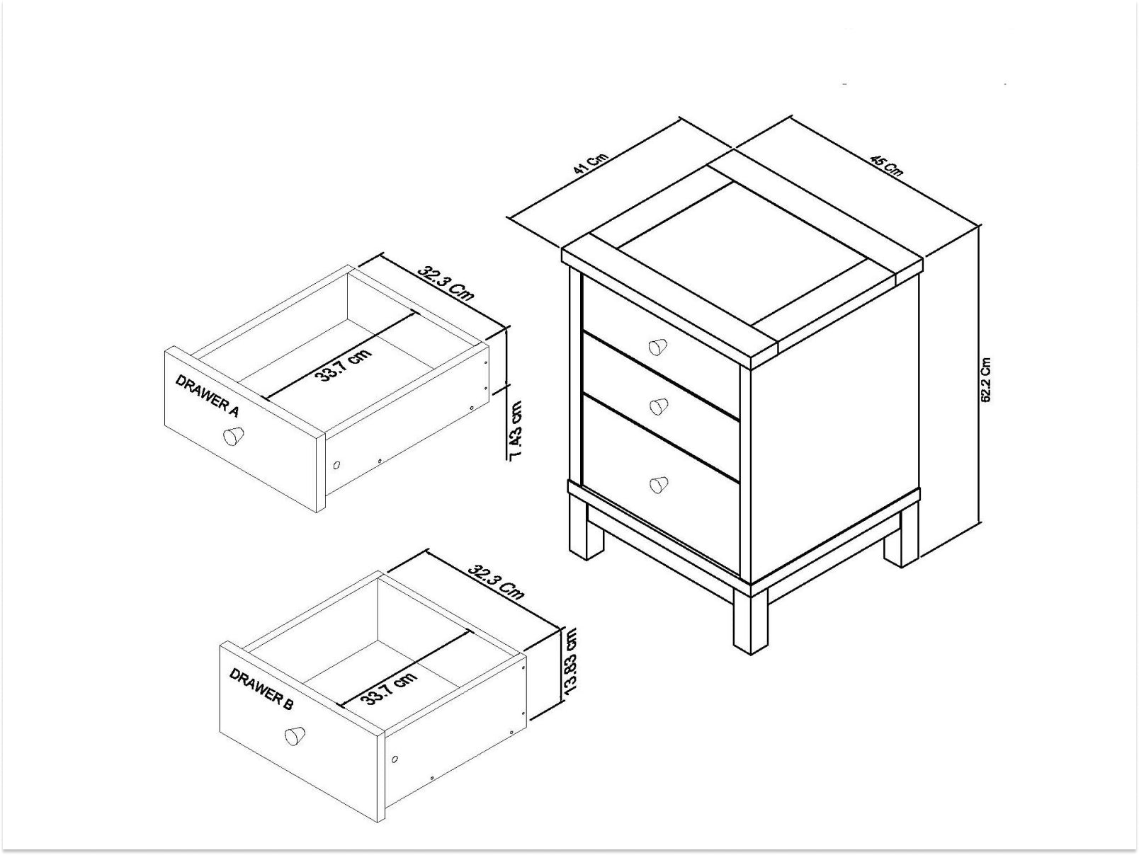 Atlanta Oak 3 Drawer Nightstand Dimensions