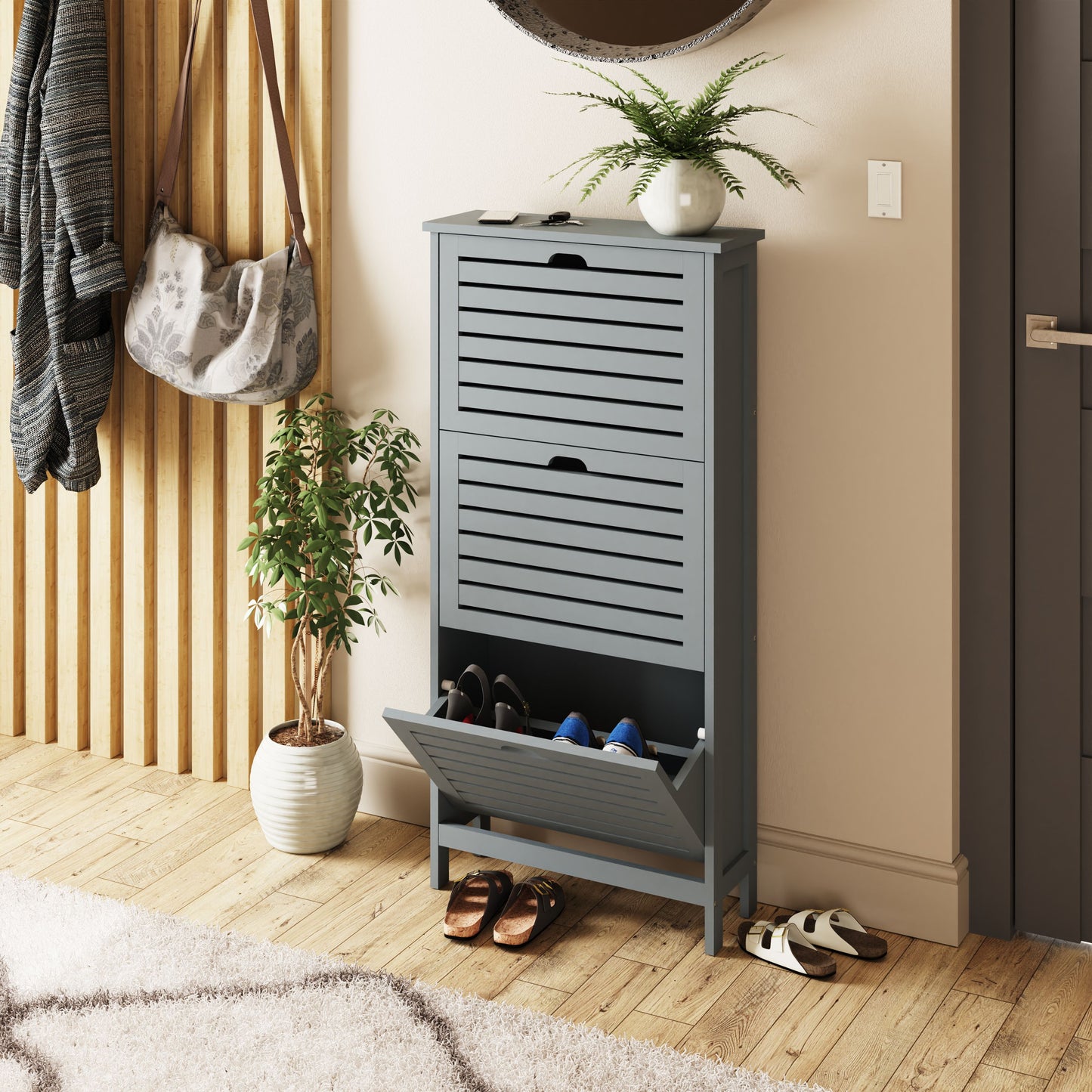 GFW Bergen Three Tier Shoe Cabinet - Grey