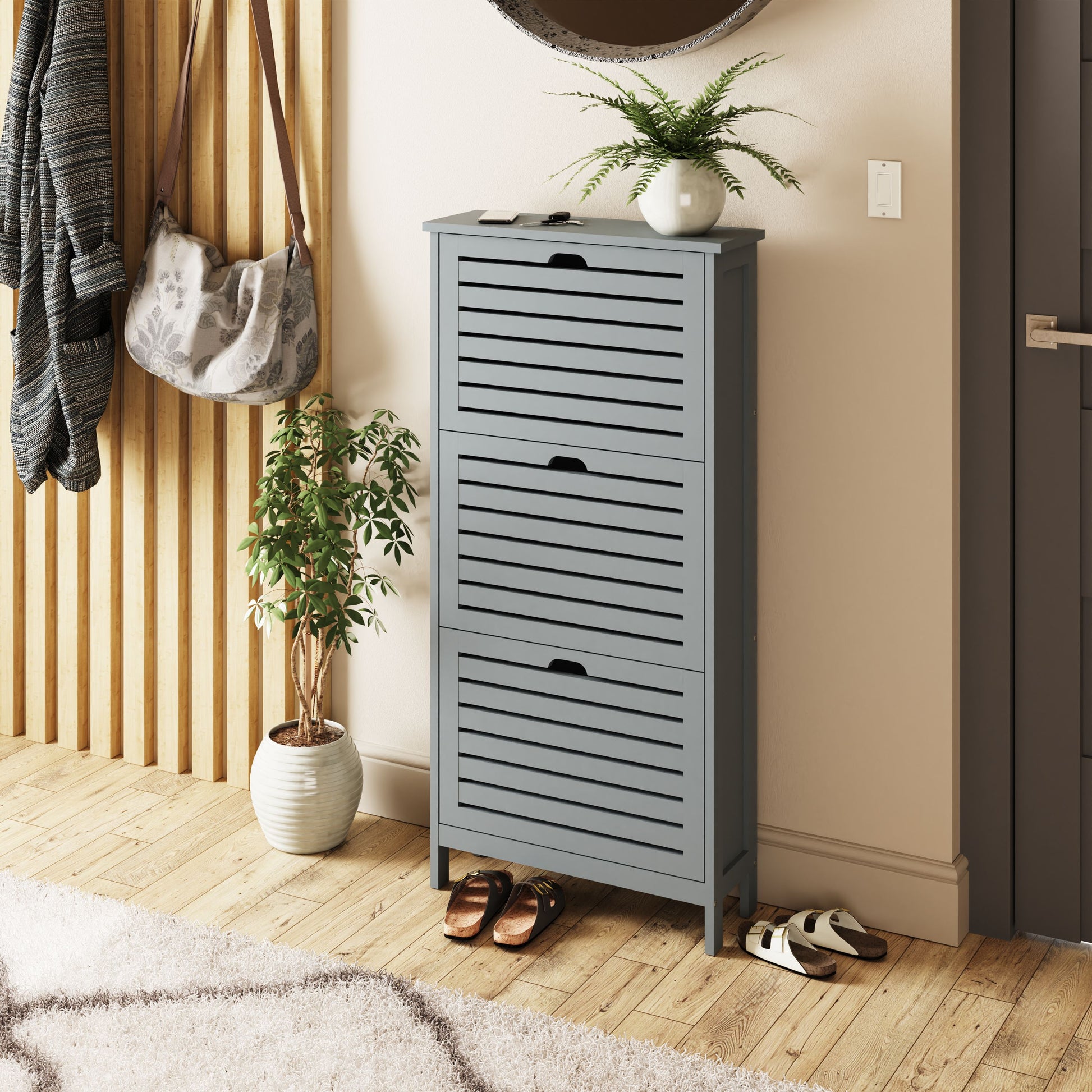 GFW Bergen Three Tier Shoe Cabinet - Grey