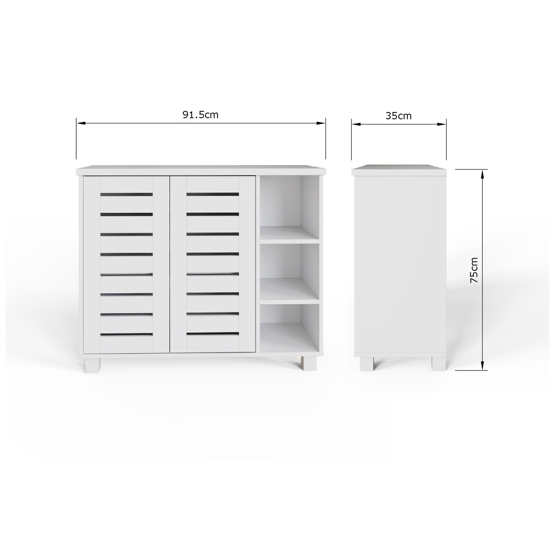 GFW Bodie 2 Door 3 Shelf Shoe Cabinet - White Dimensions