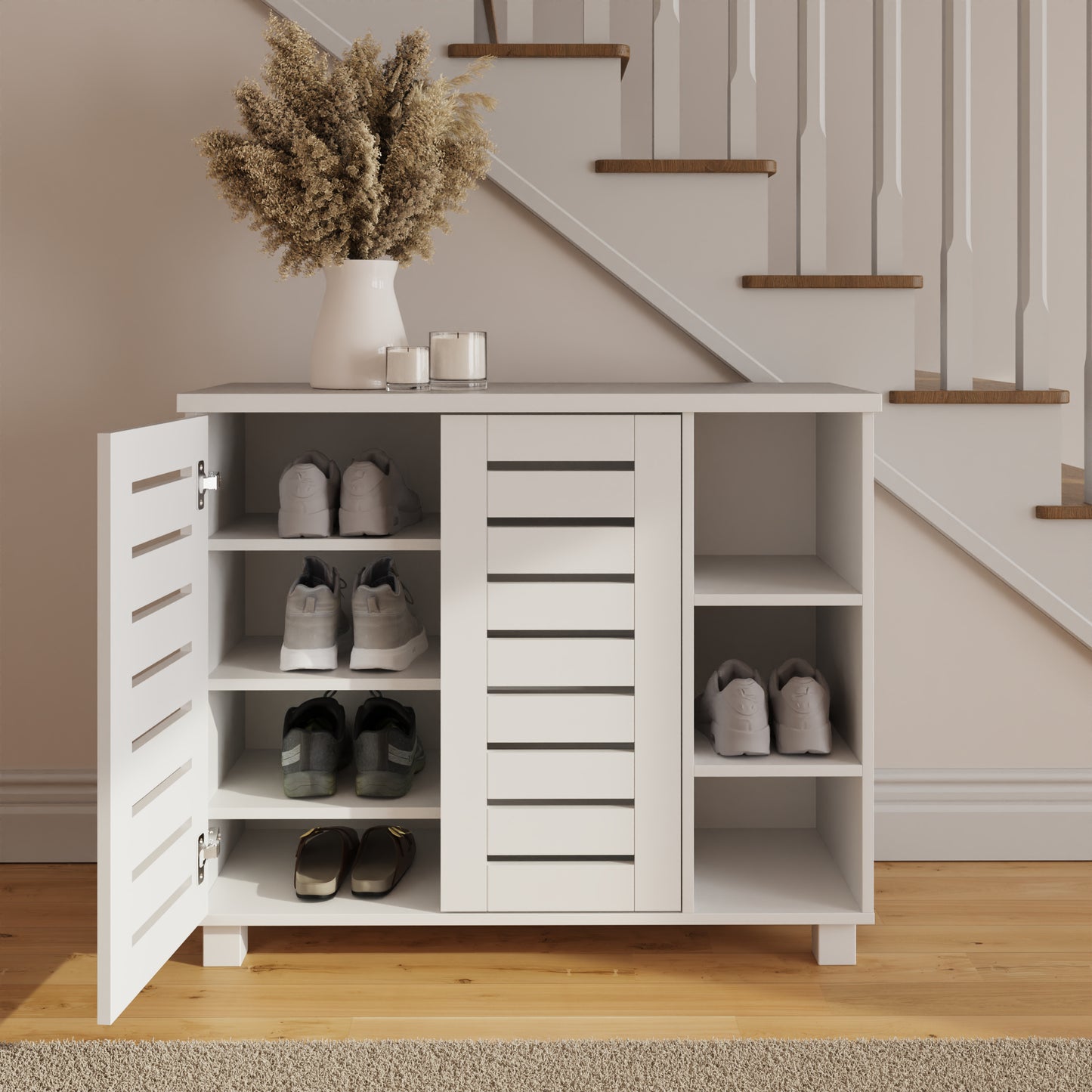 GFW Bodie 2 Door 3 Shelf Shoe Cabinet - White Open