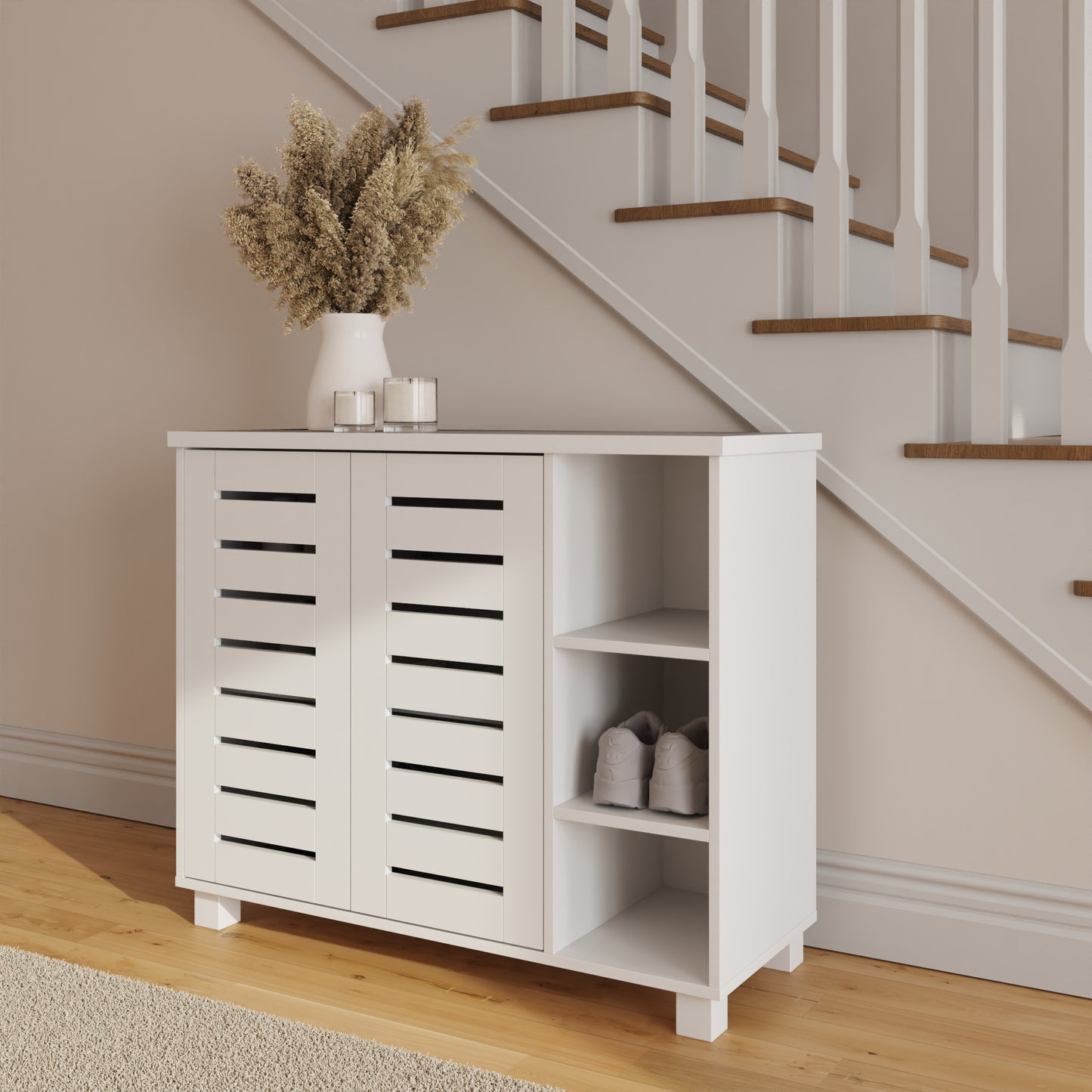 GFW Bodie 2 Door 3 Shelf Shoe Cabinet - White Closed