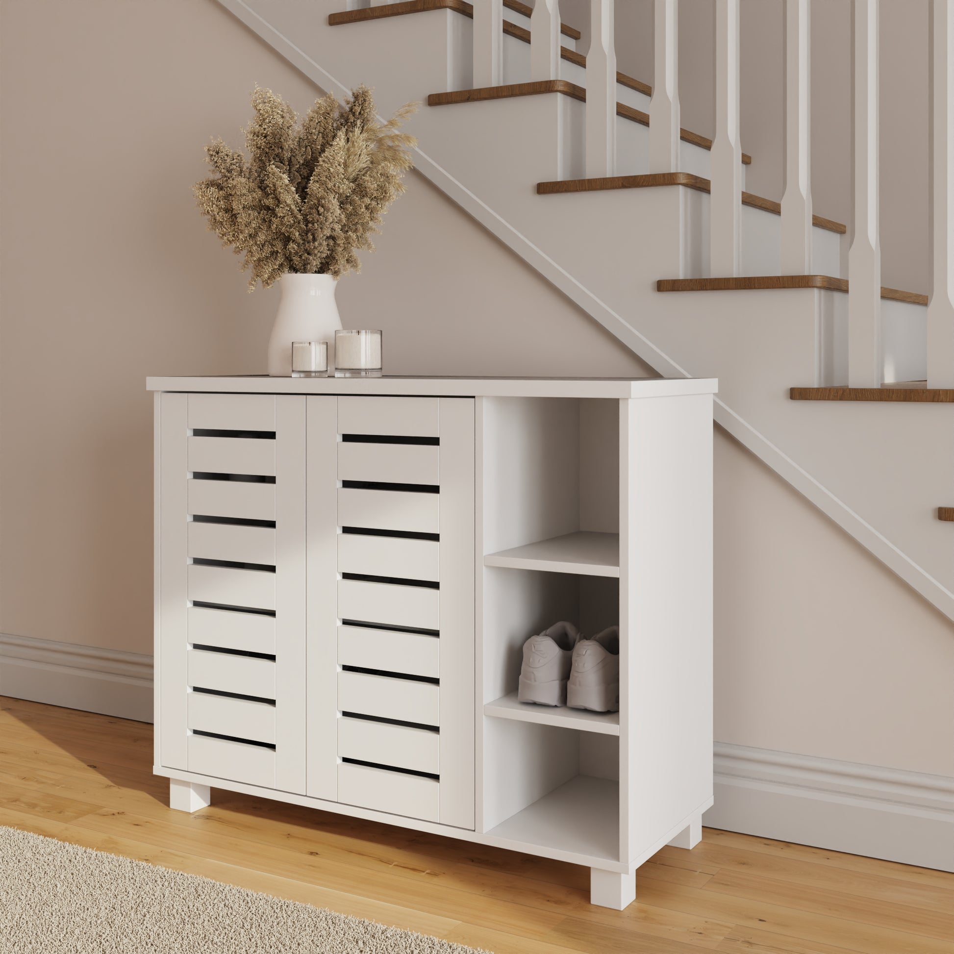 GFW Bodie 2 Door 3 Shelf Shoe Cabinet - White Closed