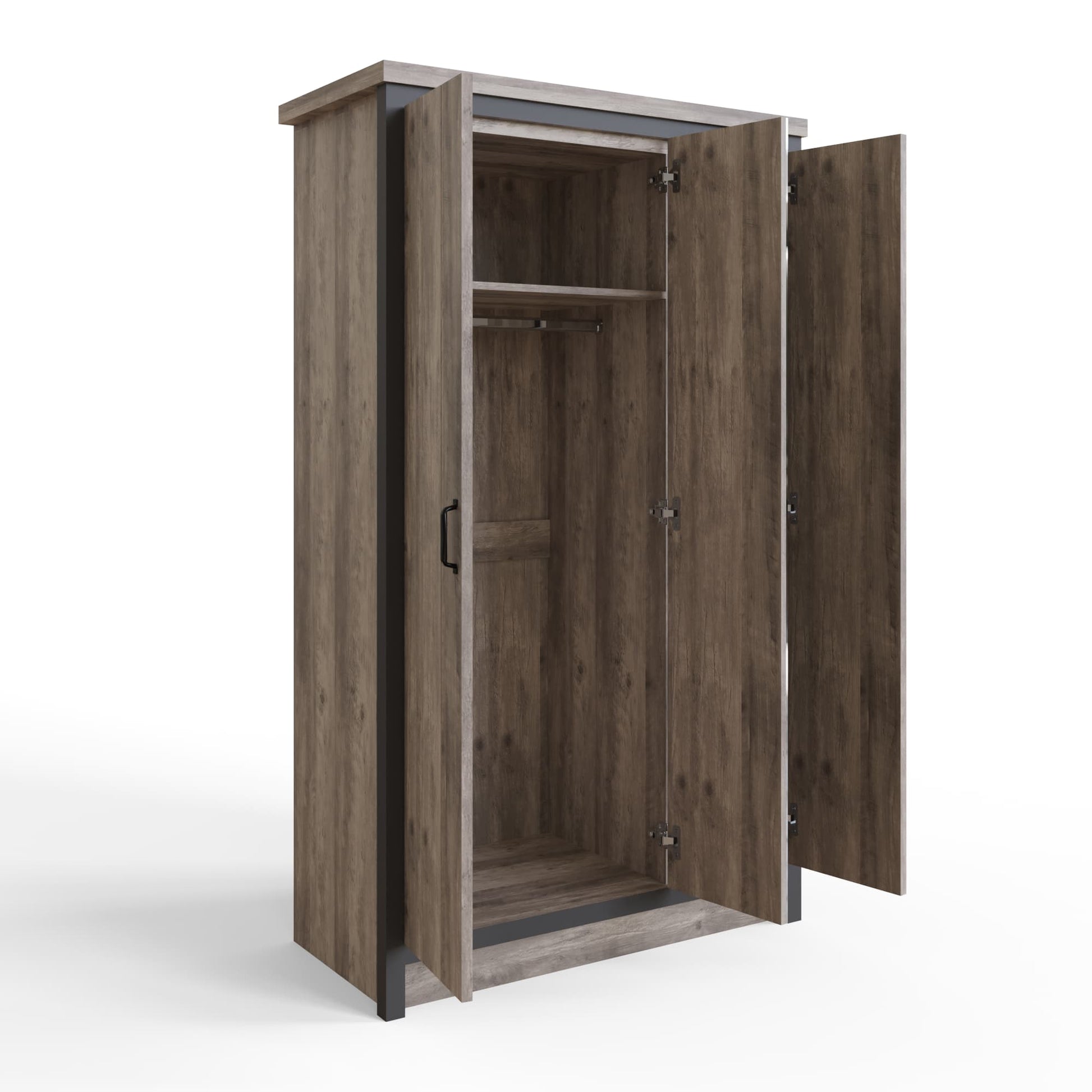 GFW Boston 3 Door Mirrored Wardrobe - Grey Open