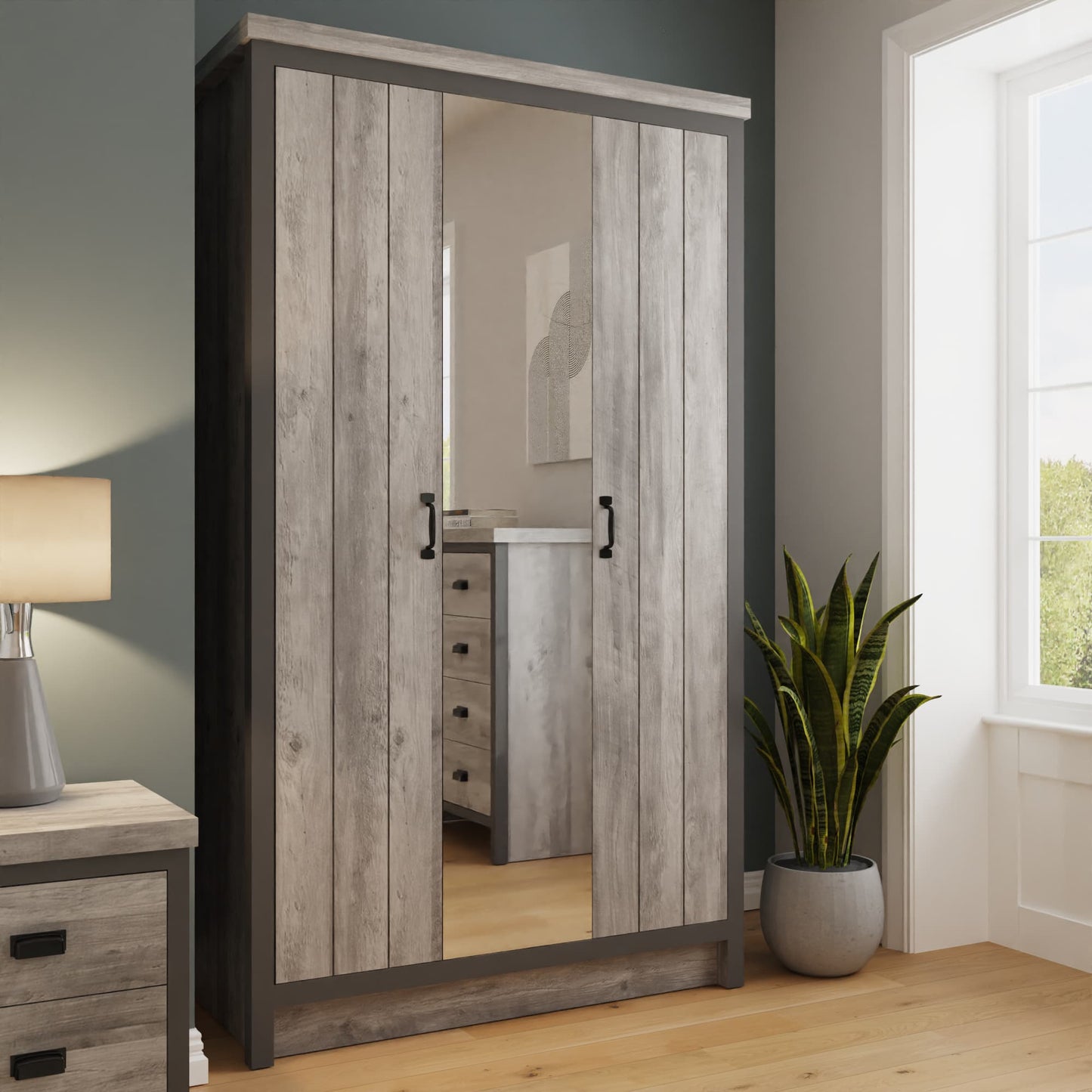GFW Boston 3 Door Mirrored Wardrobe - Grey