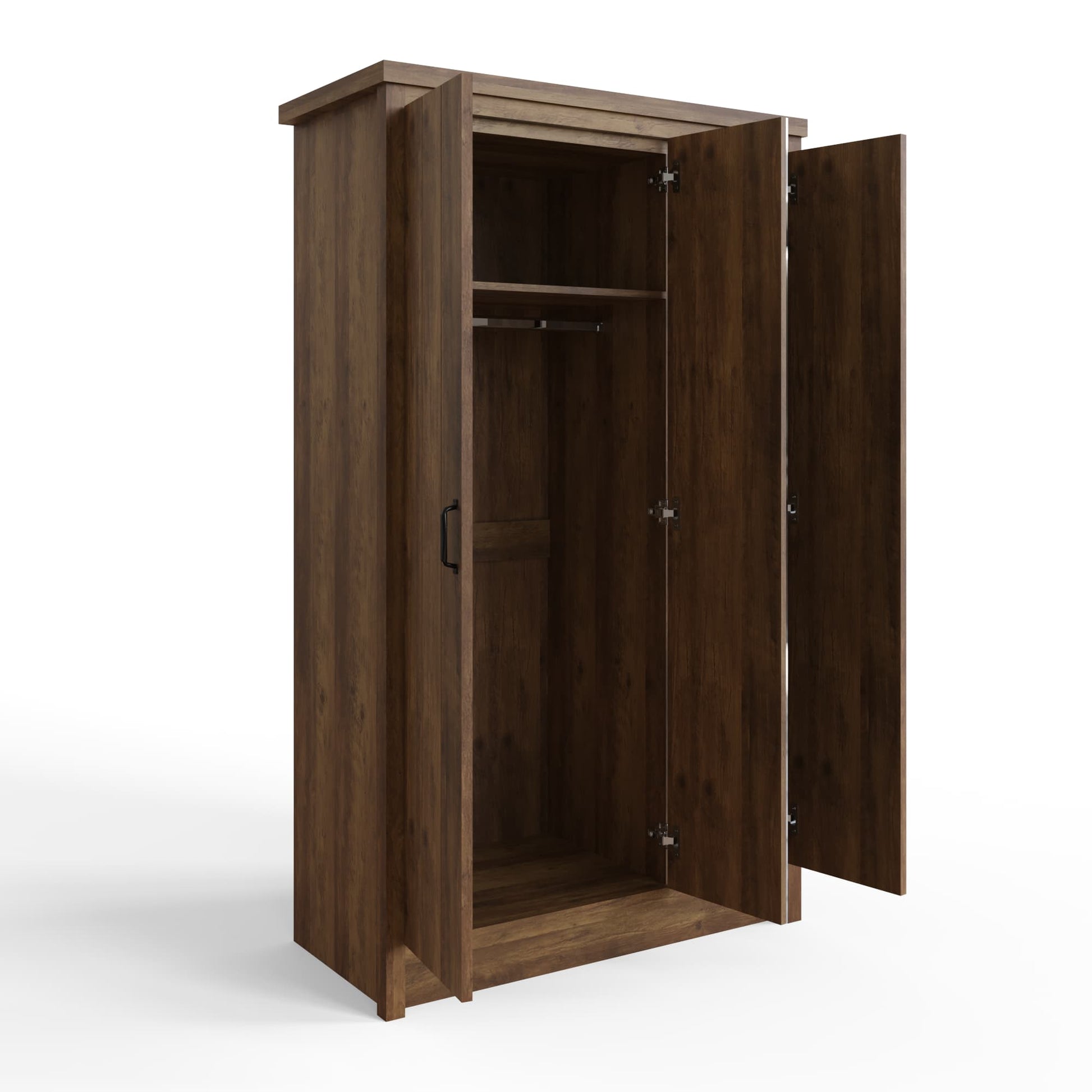 GFW Boston 3 Door Mirrored Wardrobe - Knotty Oak Open