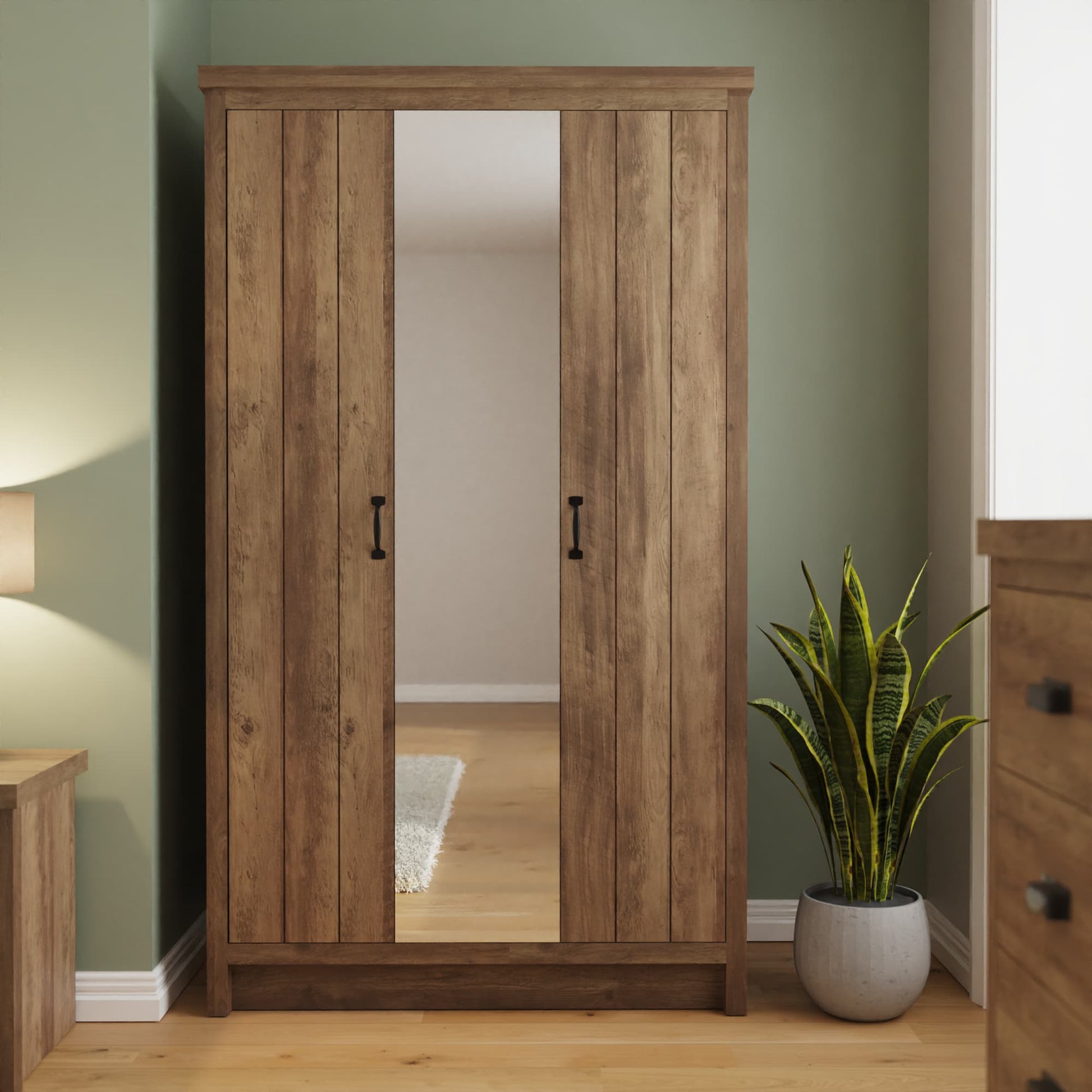 GFW Boston 3 Door Mirrored Wardrobe - Knotty Oak 2