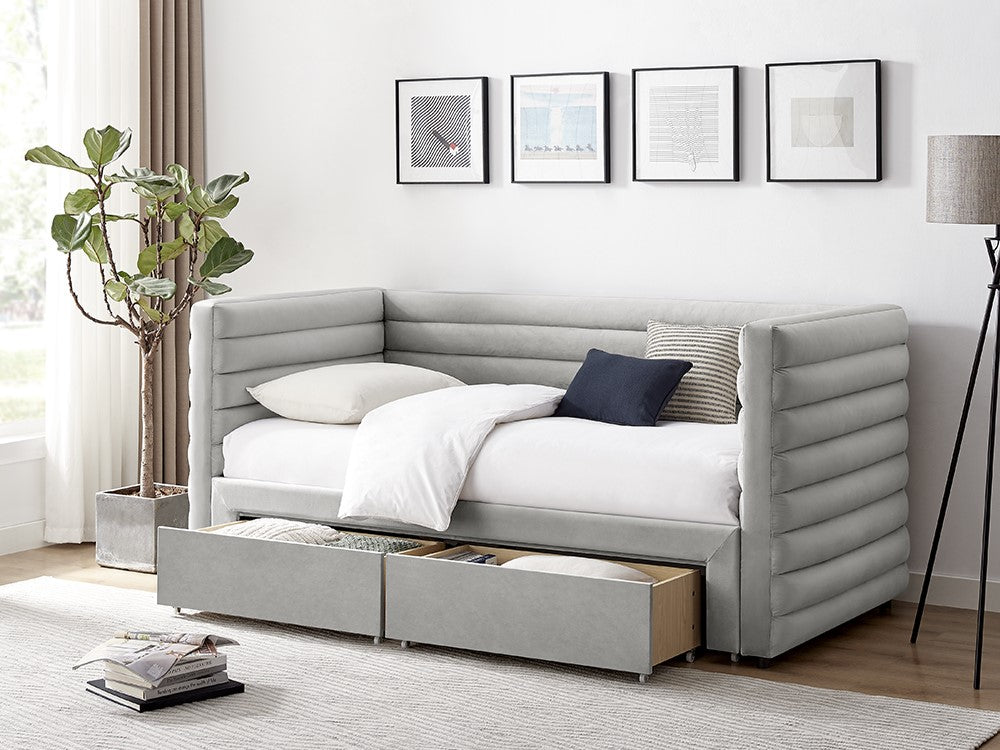 Limelight Bellatrix Fabric Day Bed with Storage Drawers - Grey
