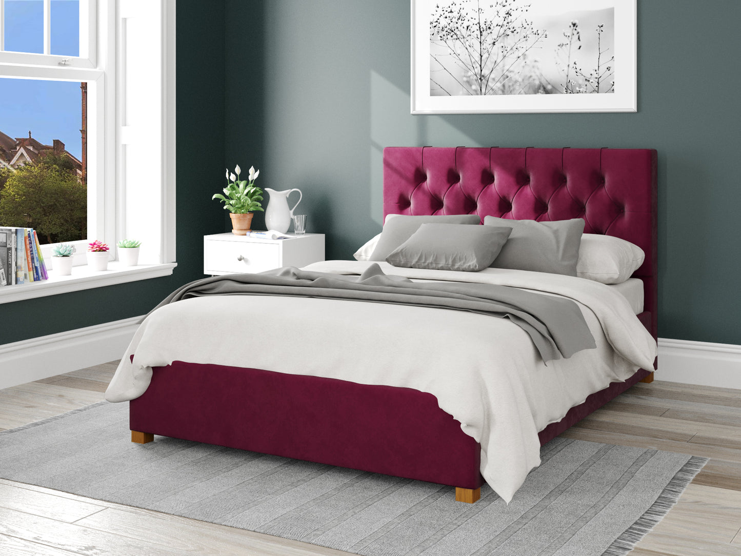 Carme Fabric End Opening Ottoman Bed - Plush Velvet Berry