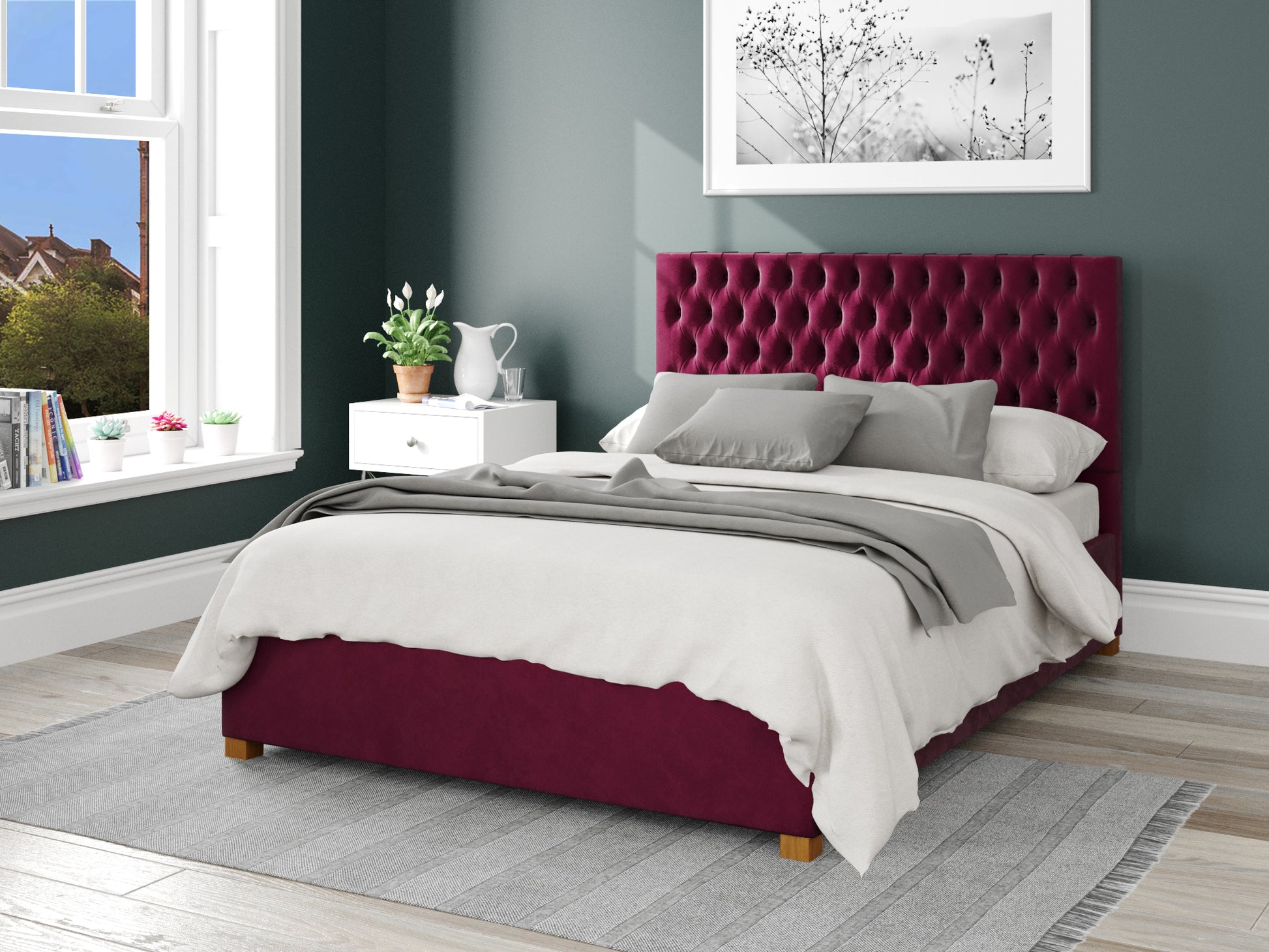 Elara Fabric End Opening Ottoman Bed - Plush Velvet Berry