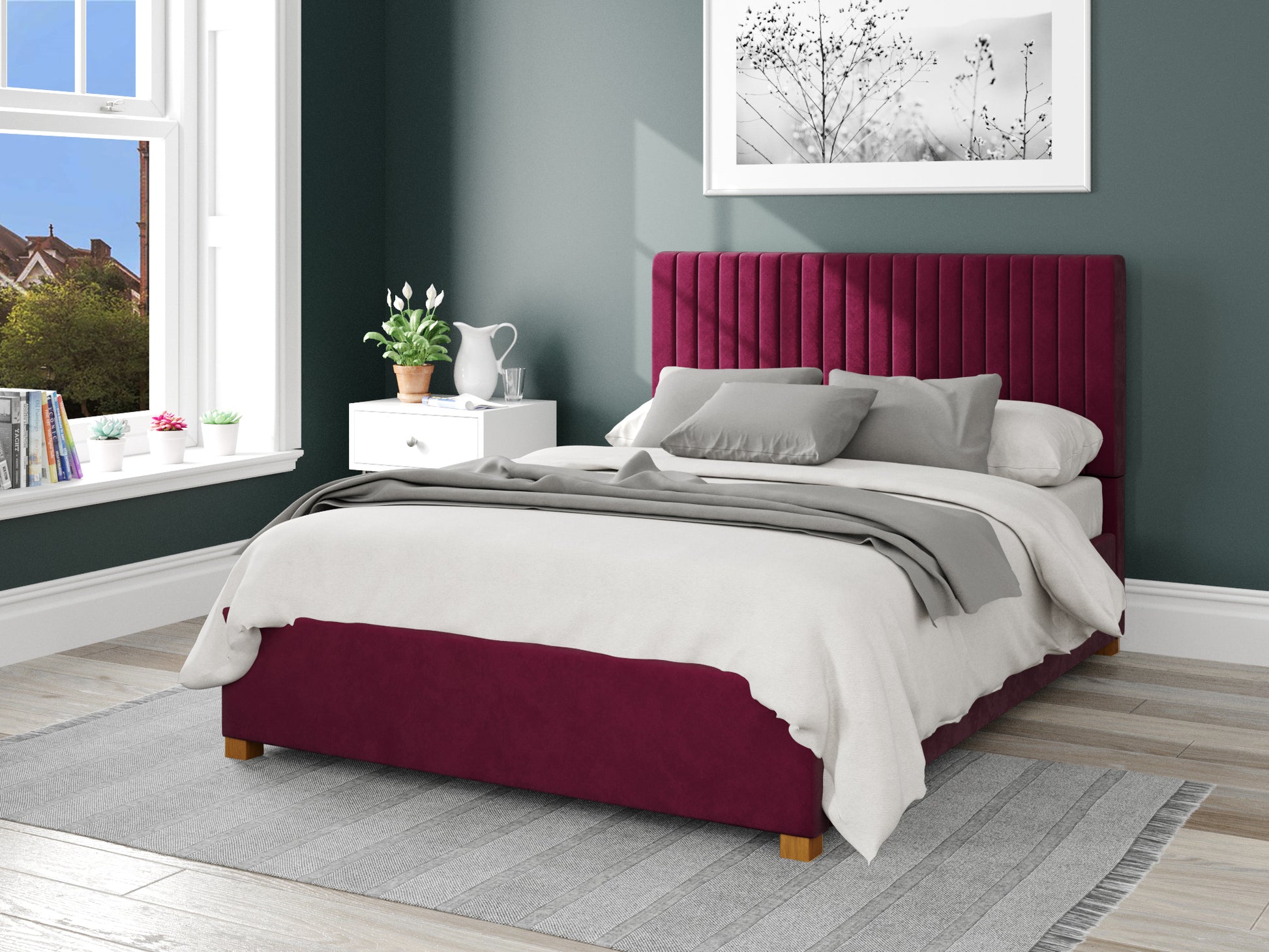 Solar Fabric End Opening Ottoman Bed - Plush Velvet Berry