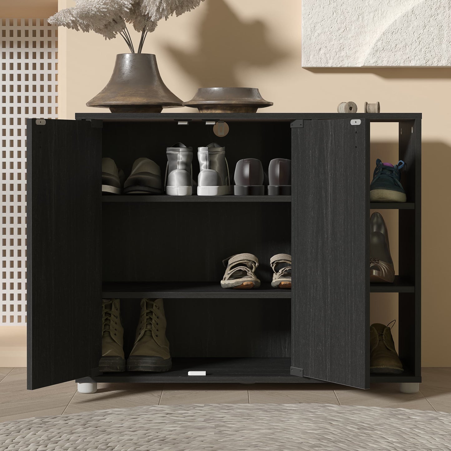 GFW Bideford Shoe Cabinet - Rustick Black Oak 2