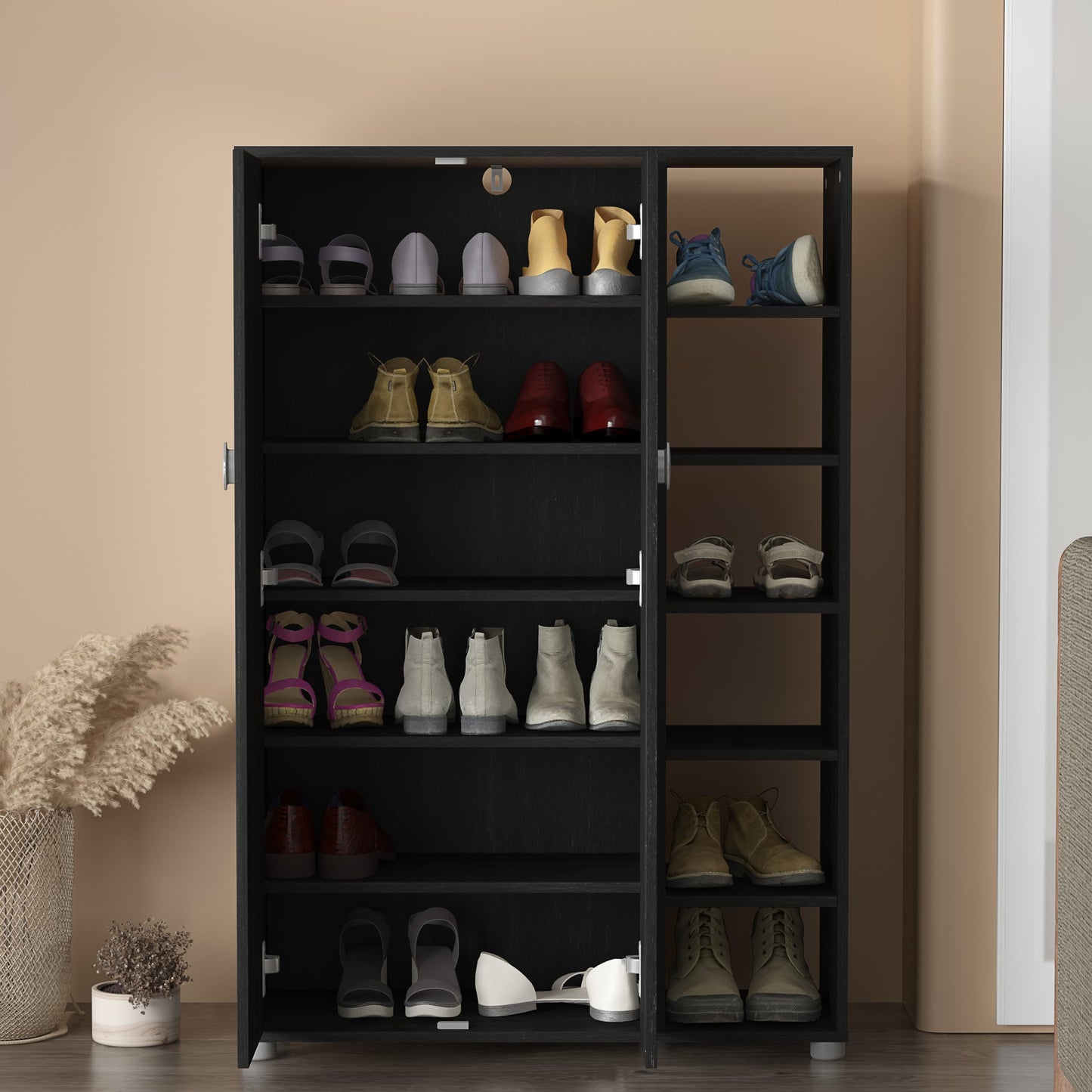GFW Bideford Tall Shoe Cabinet - Rustick Black Oak 2