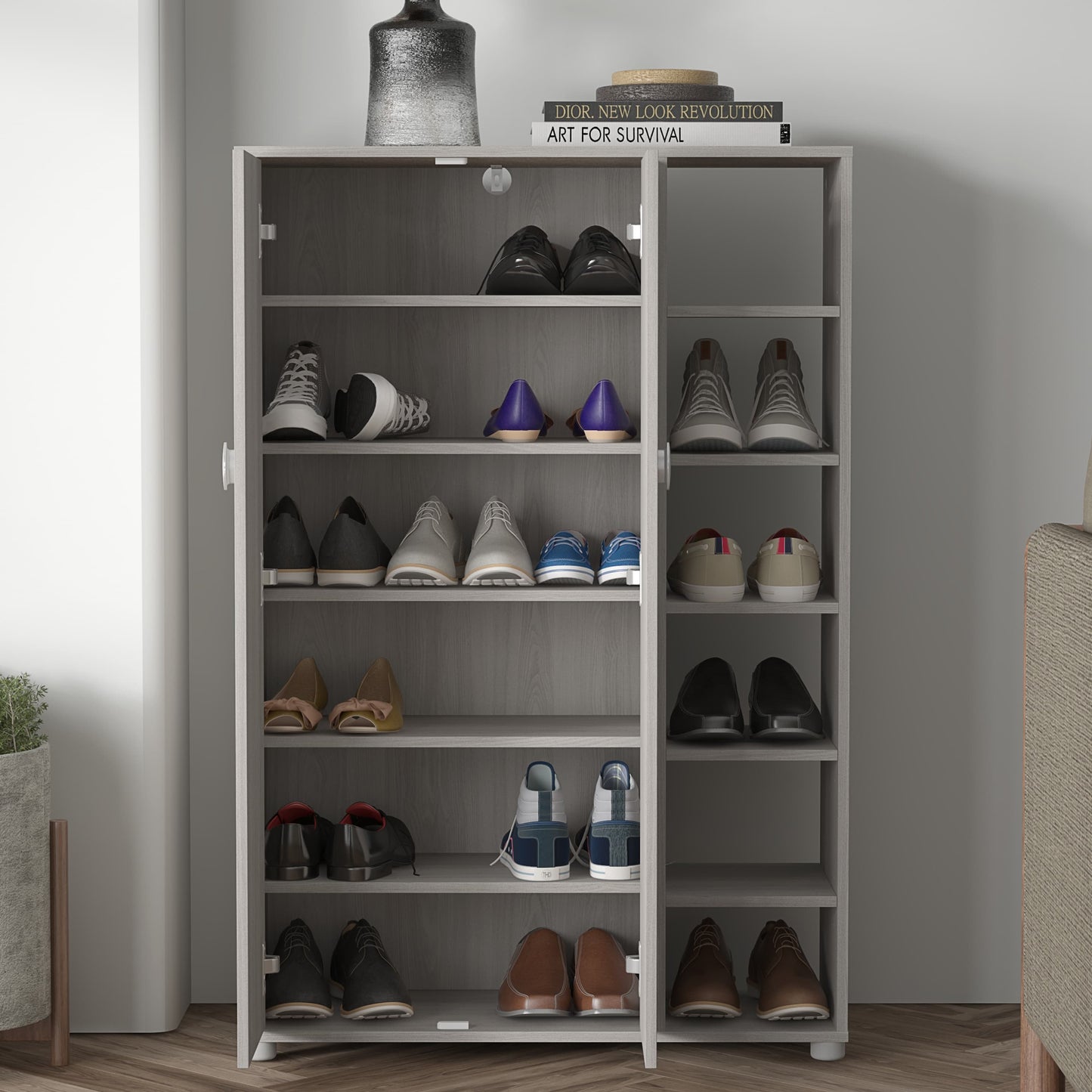 GFW Bideford Tall Shoe Cabinet - Warm Grey Oak 2