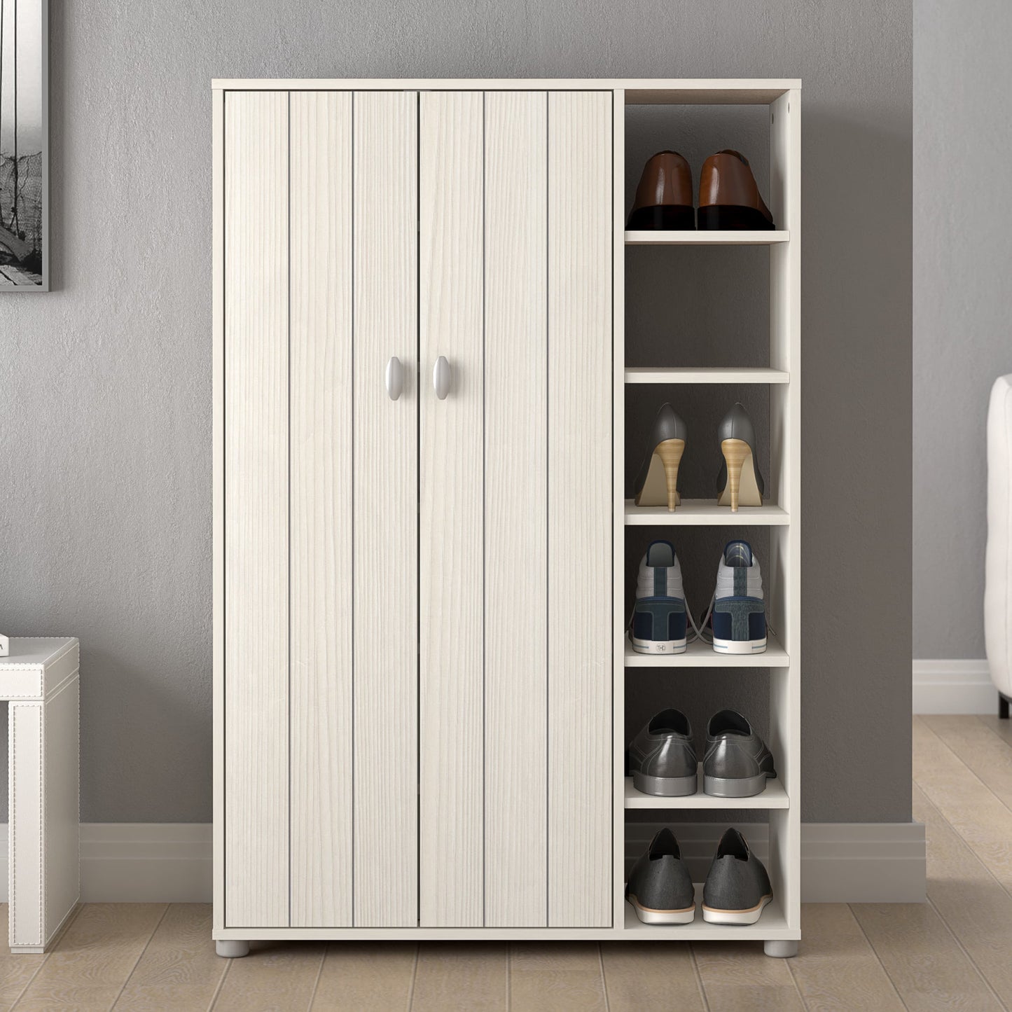 GFW Bideford Tall Shoe Cabinet - White
