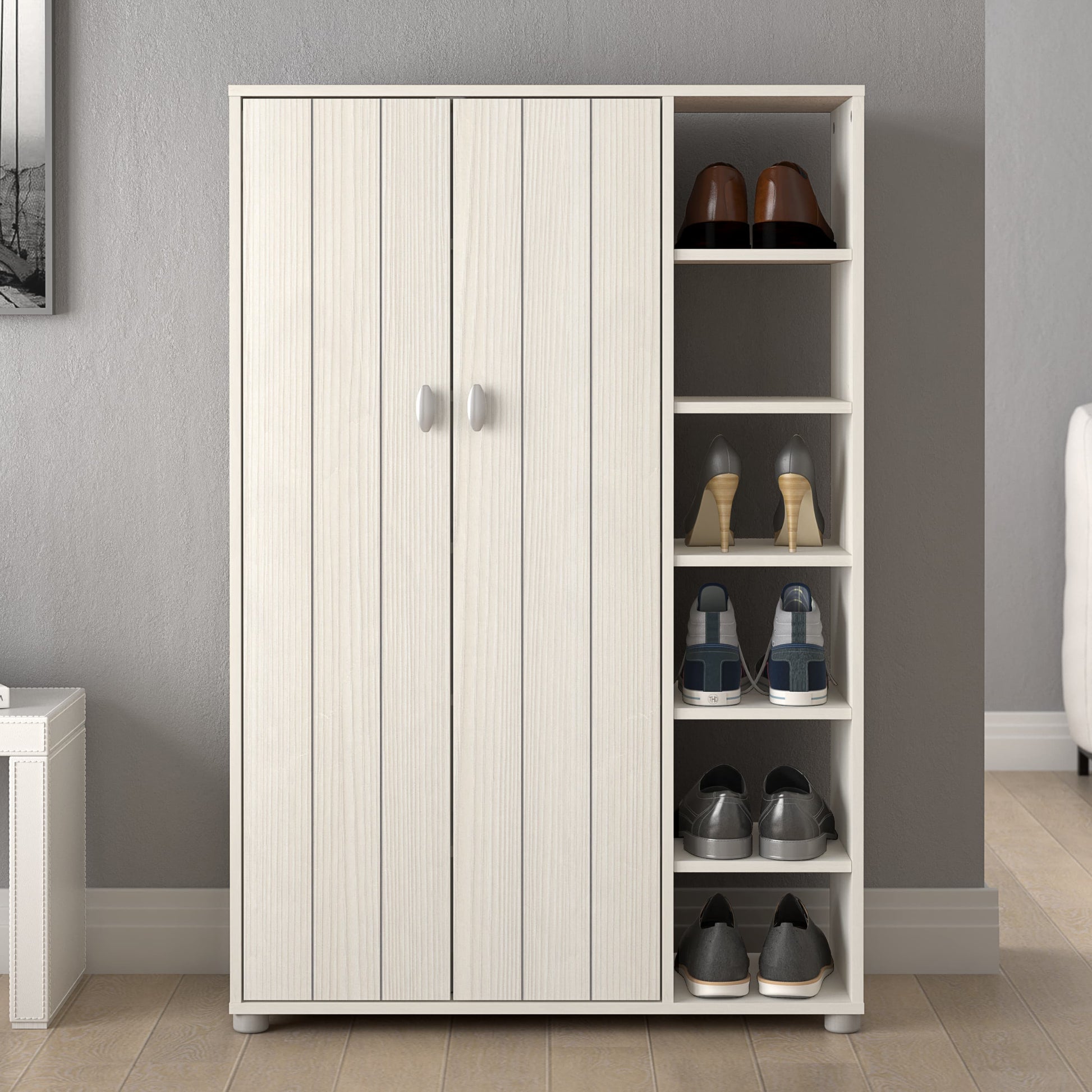 GFW Bideford Tall Shoe Cabinet - White