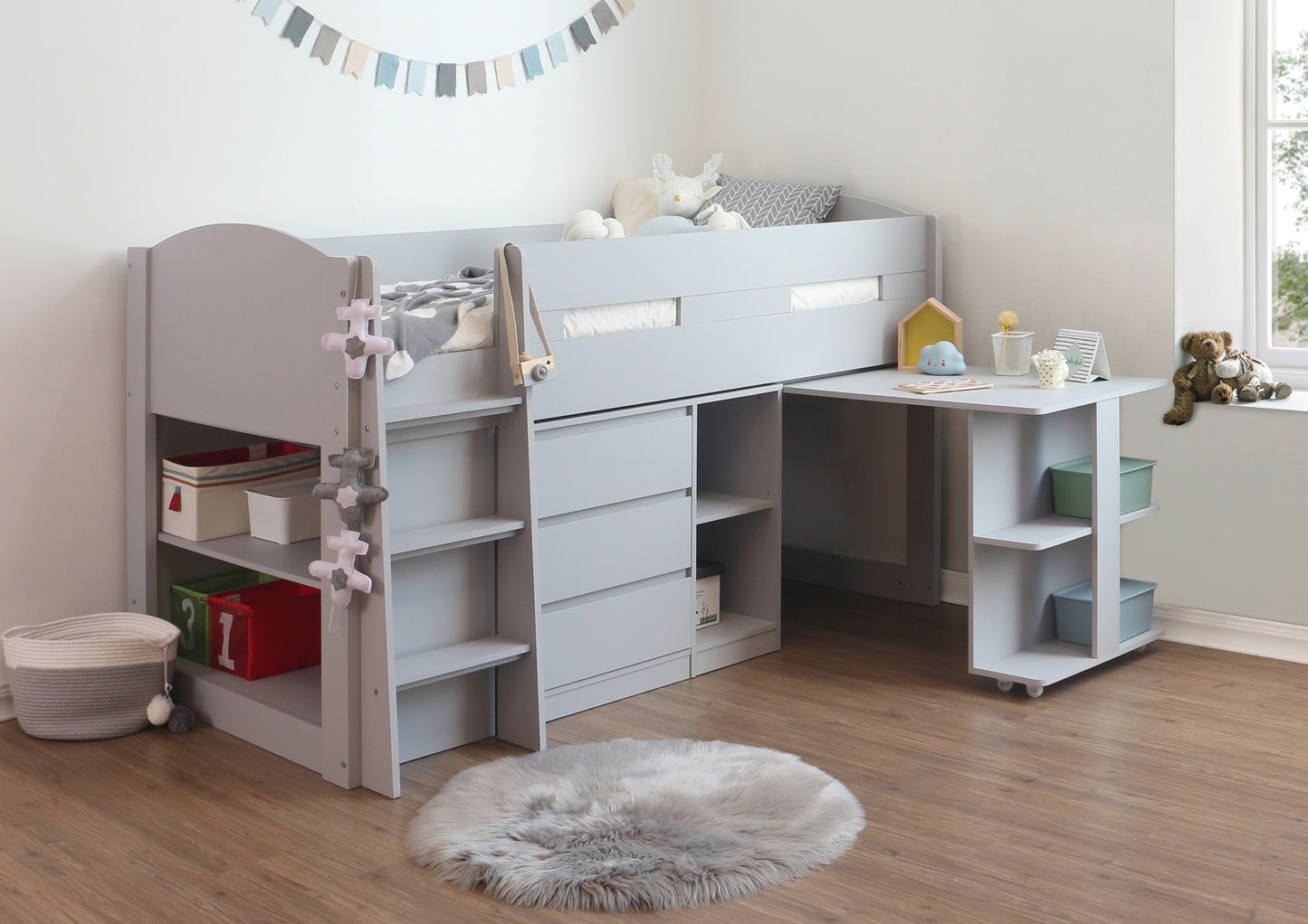 Sydney Wooden Mid Sleeper - Grey