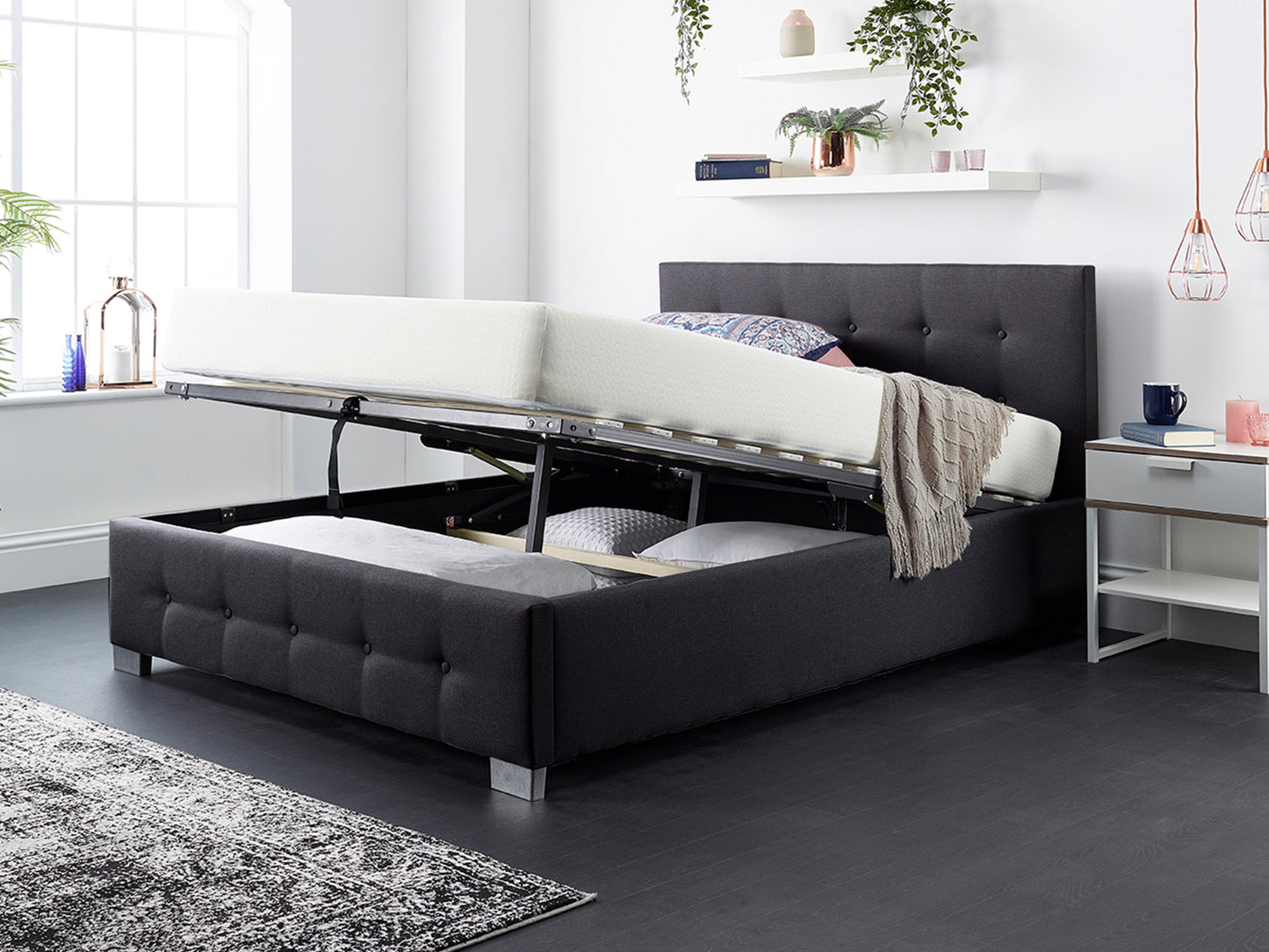 Ariel Fabric End Opening Ottoman Bed - Black Linen 2