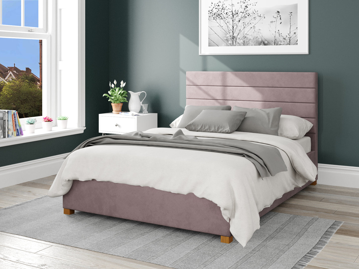 Calypso Fabric End Opening Ottoman Bed - Plush Velvet Blush